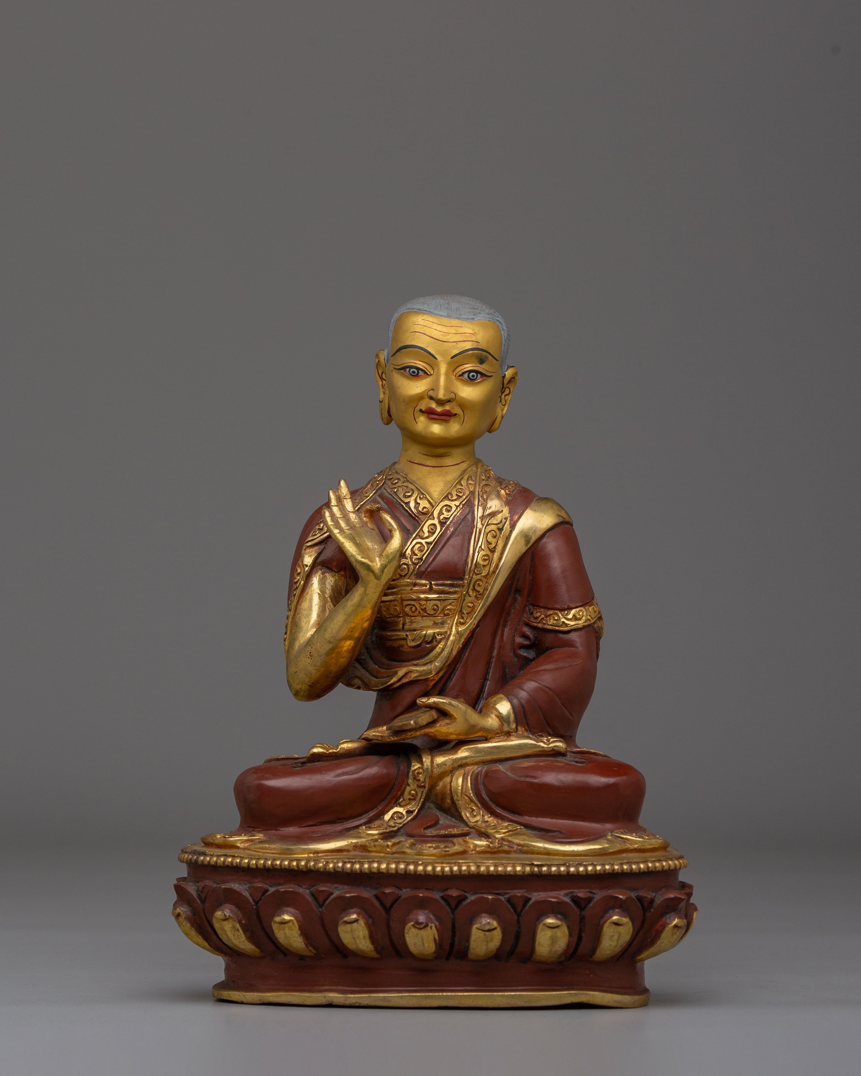 Handcrafted Sacred Tsongkhapa Set Statue | Tibetan Spiritual Artwork