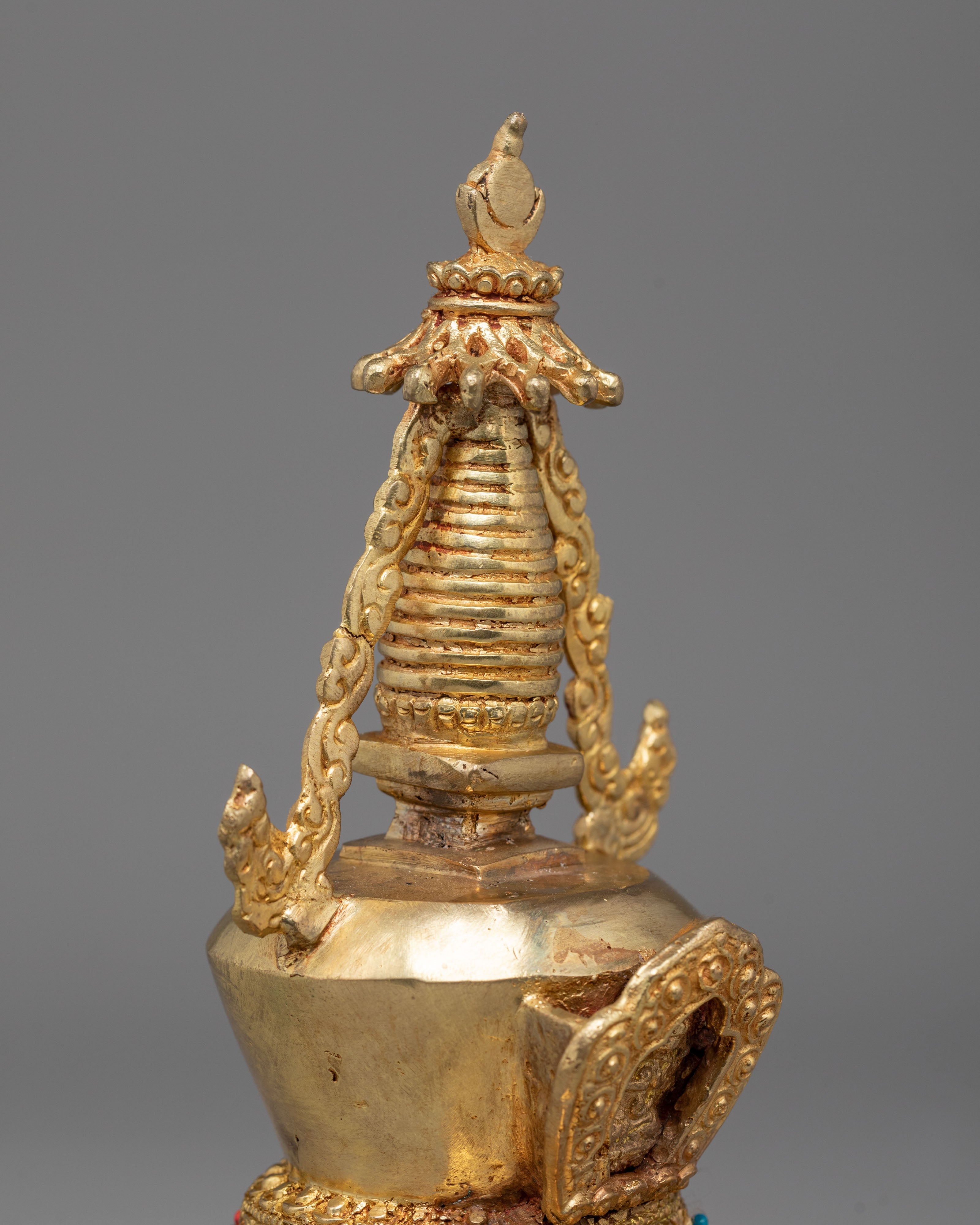 Handcrafted Tibetan Ritual Stupa | Sacred Buddhist Gold Plated Shrine