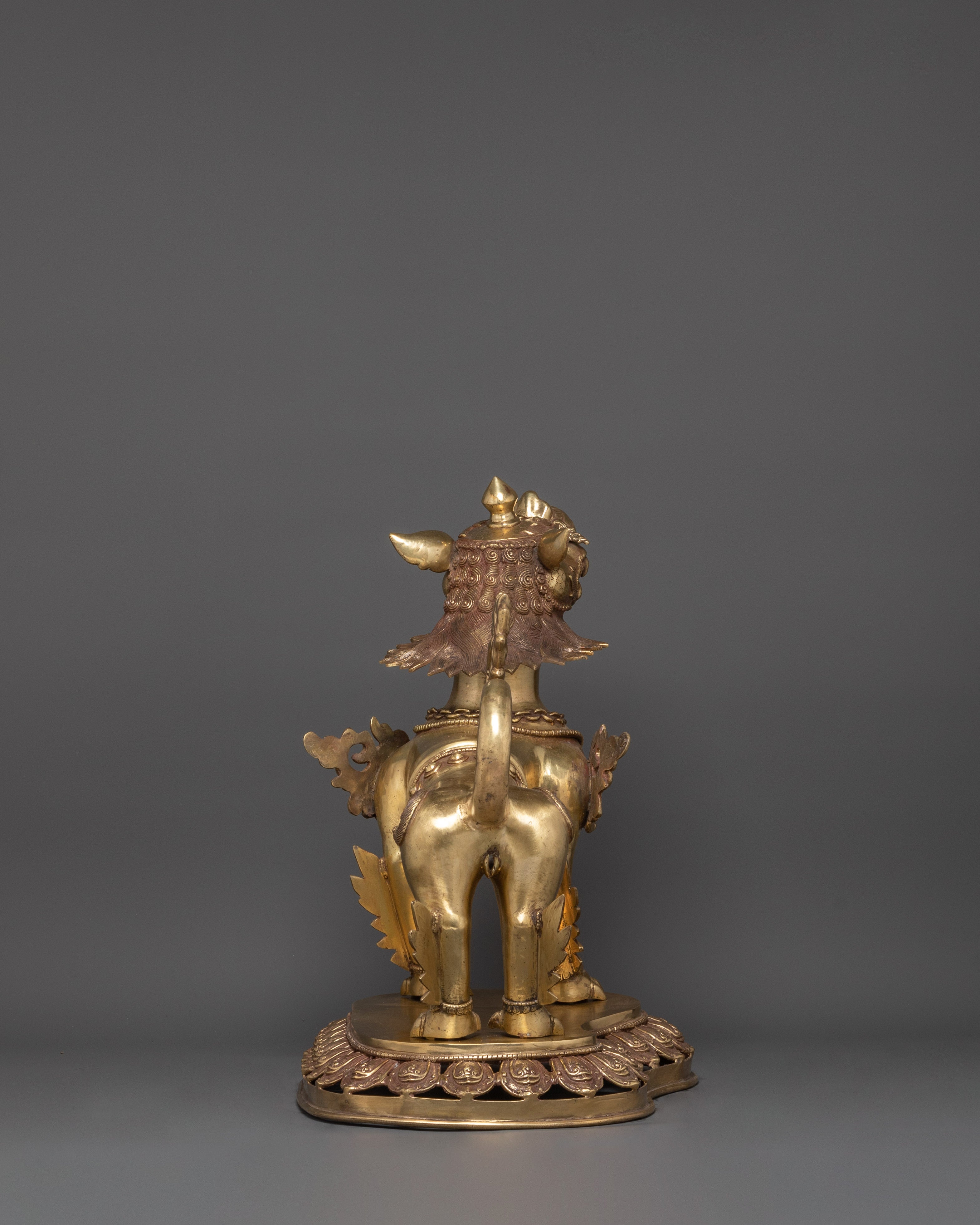 Sacred Tibetan Buddhist Guardian Lions Set | Brass Snow Lion Protector Statues