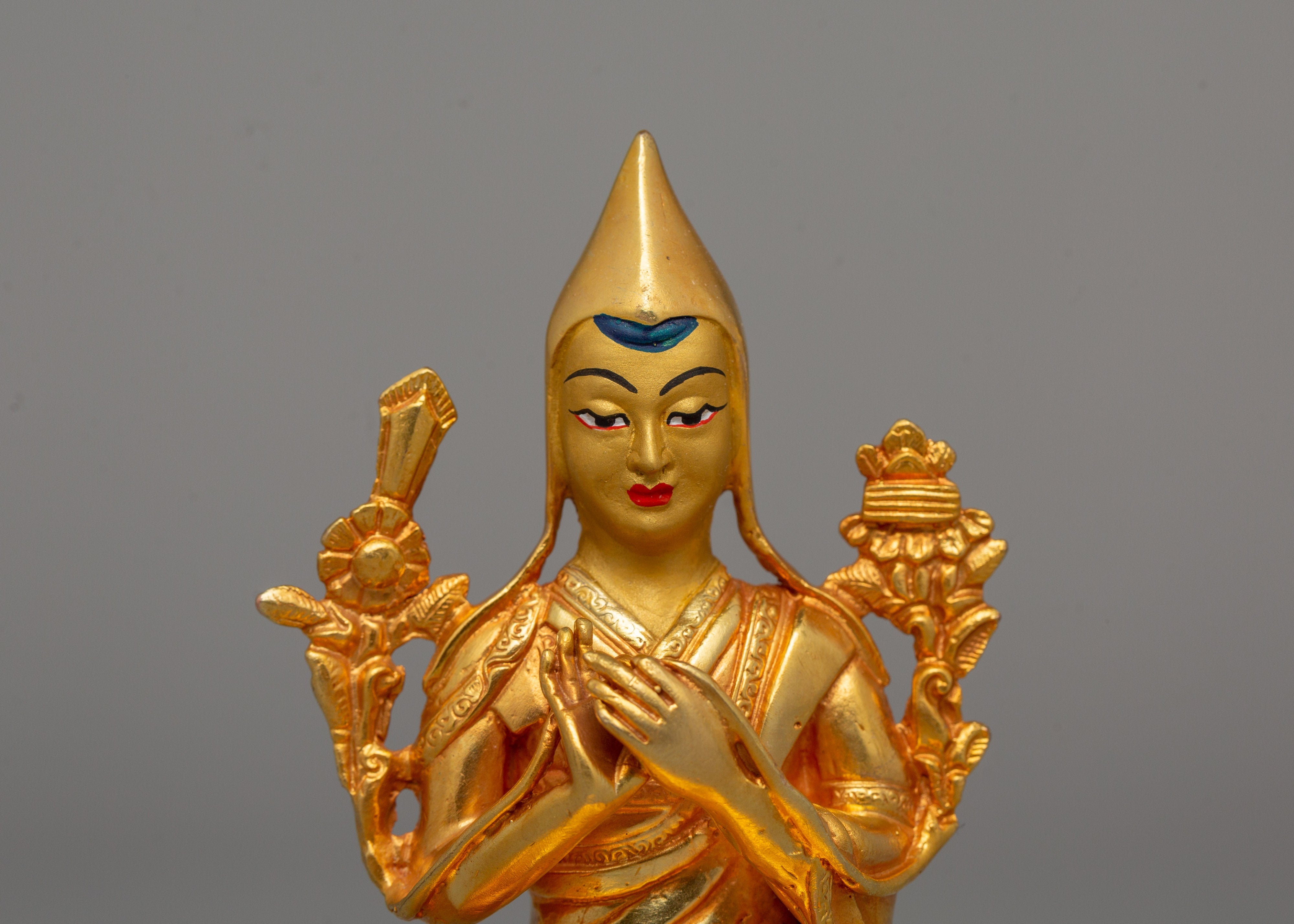 Gold-Plated Tsongkhapa Statue | Revered Tibetan Buddhist Master