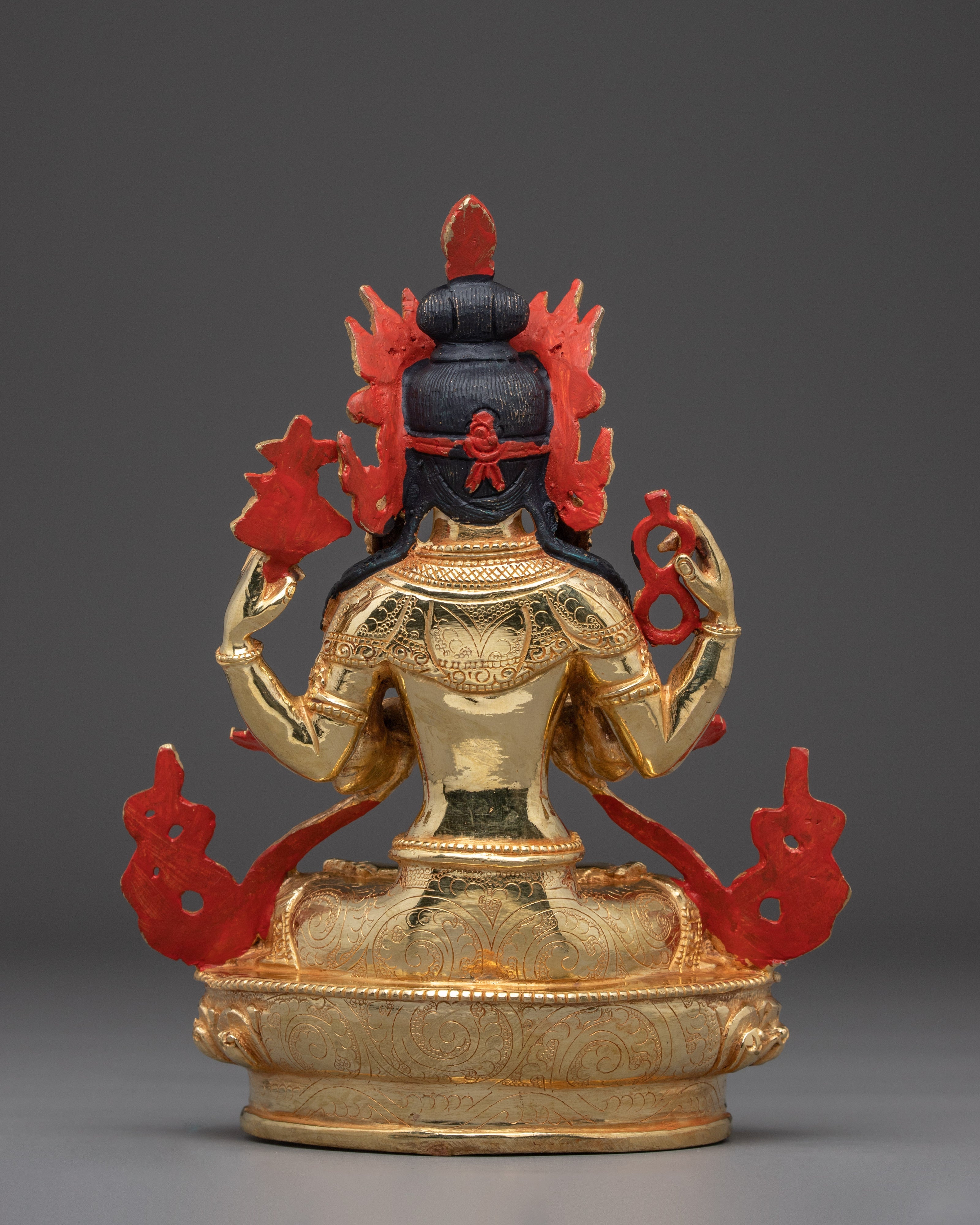 Four Armed Chenrezig Art with Copper Body | Tibetan Buddha of Compassion