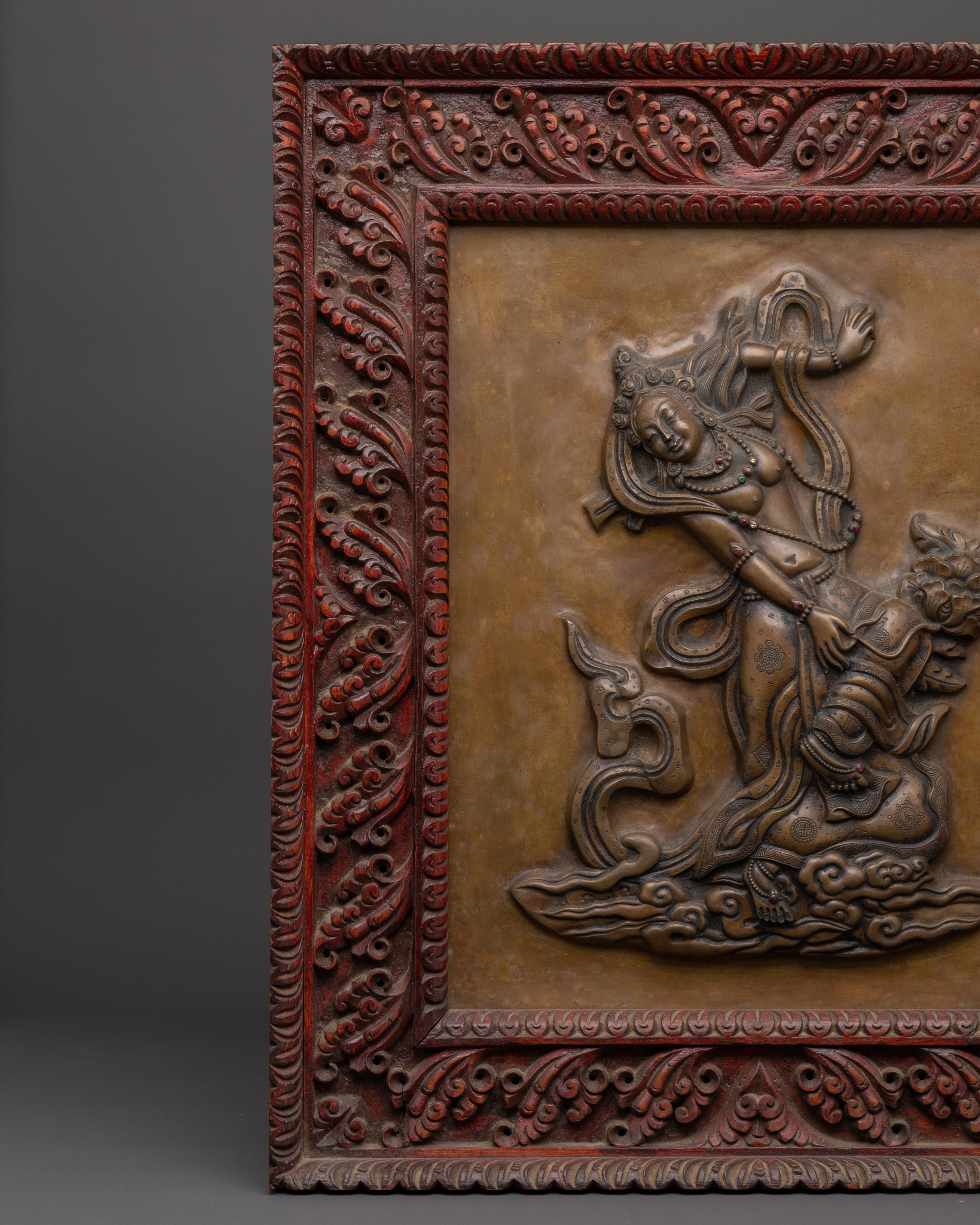 Dancing Deity Brass Wall Hanging | Sacred Art with Carved Frame