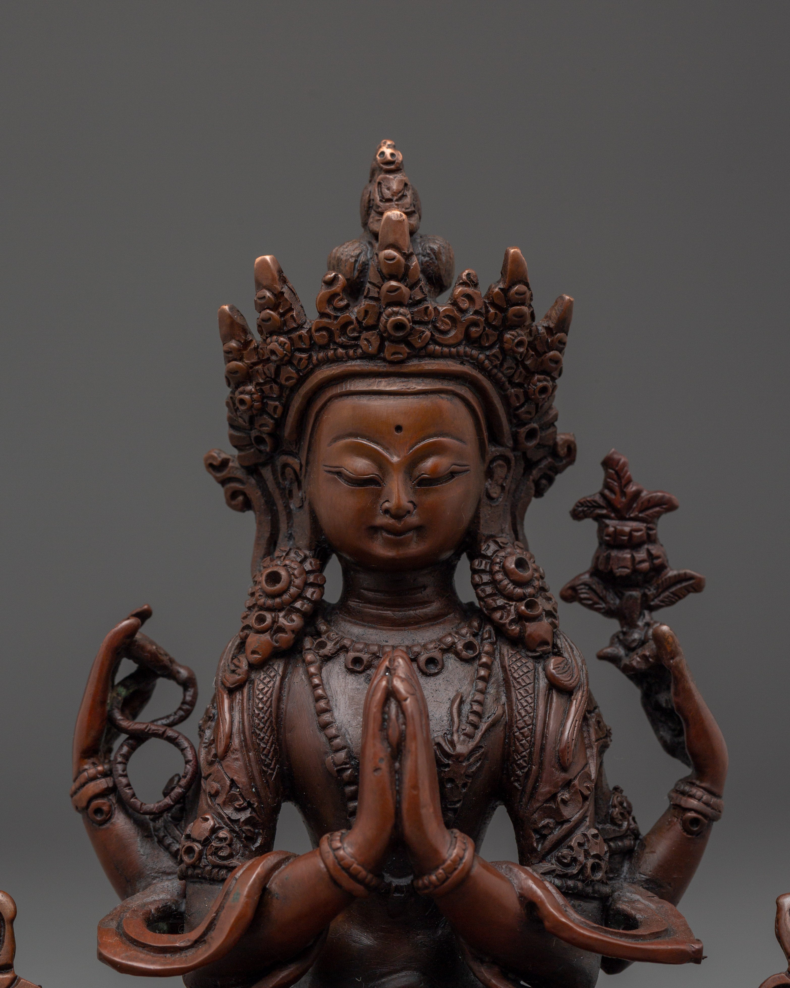 Handmade Chenrezig Compassion Deity Sculpture | Four-Armed Avalokiteshvara Deity