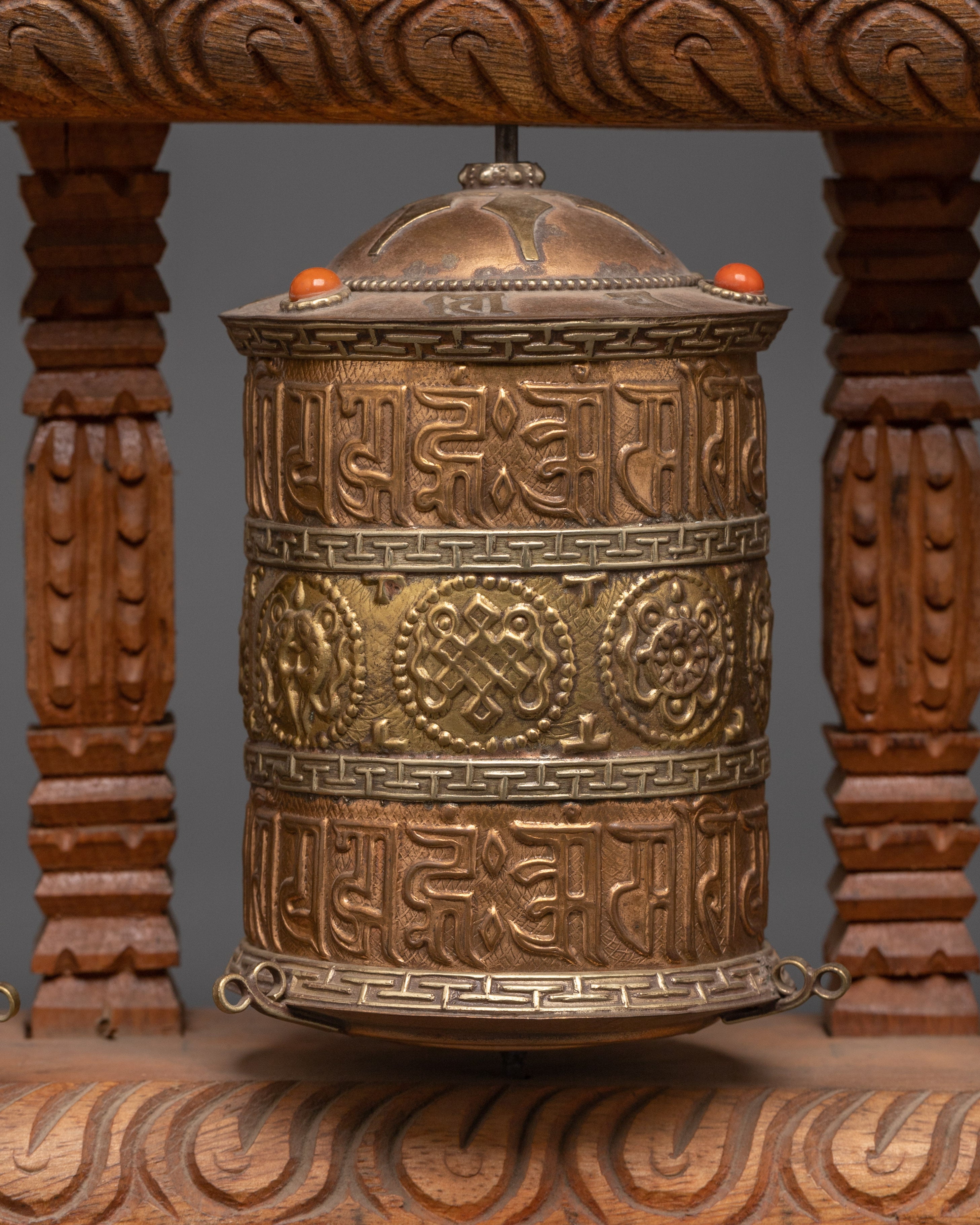 Set of 5 Handcrafted Brass Tibetan Prayer Wheels | Sacred Mantra Spinners