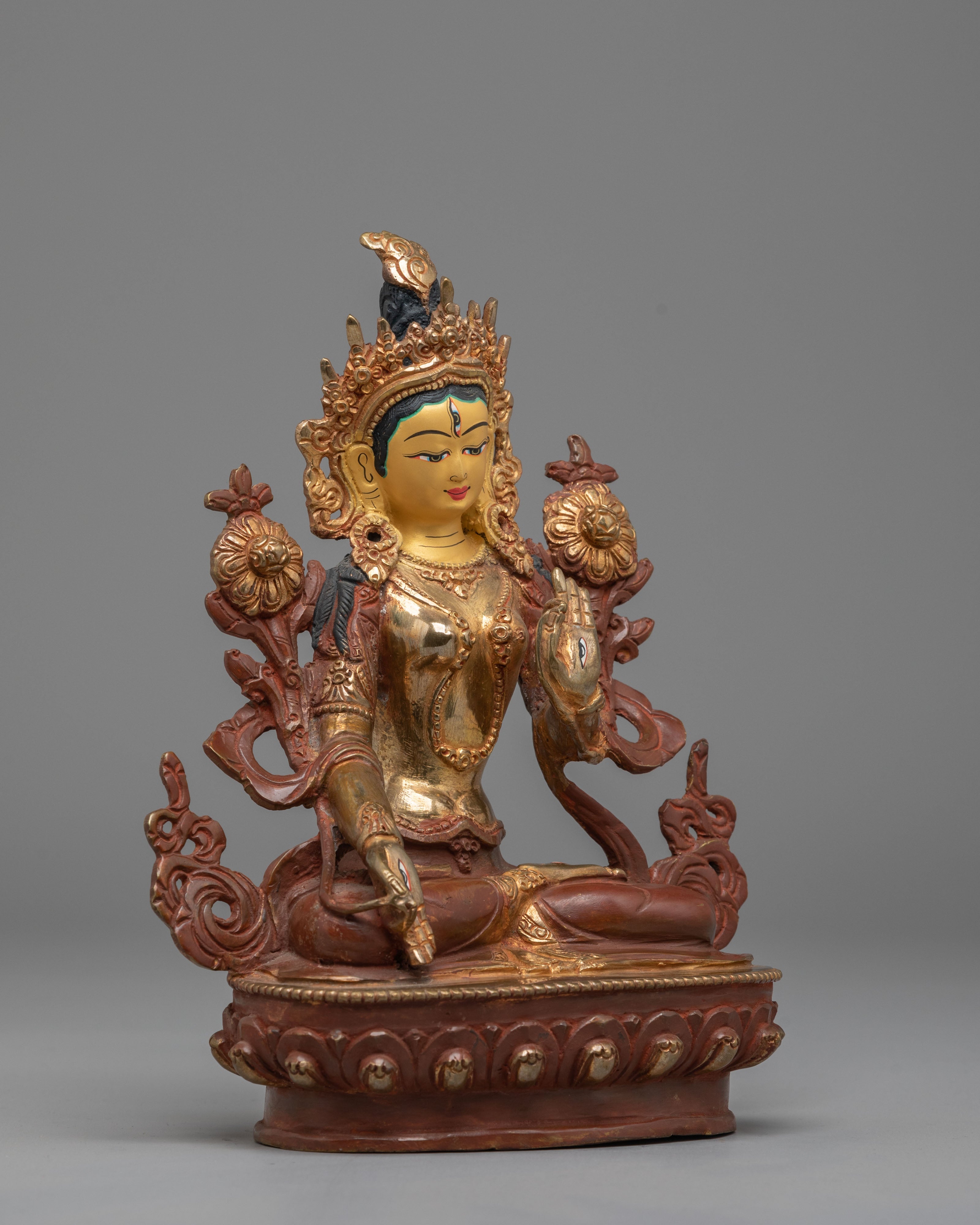 Handmade Sita Tara Statue for Altar | Gold Plated Sita Tara