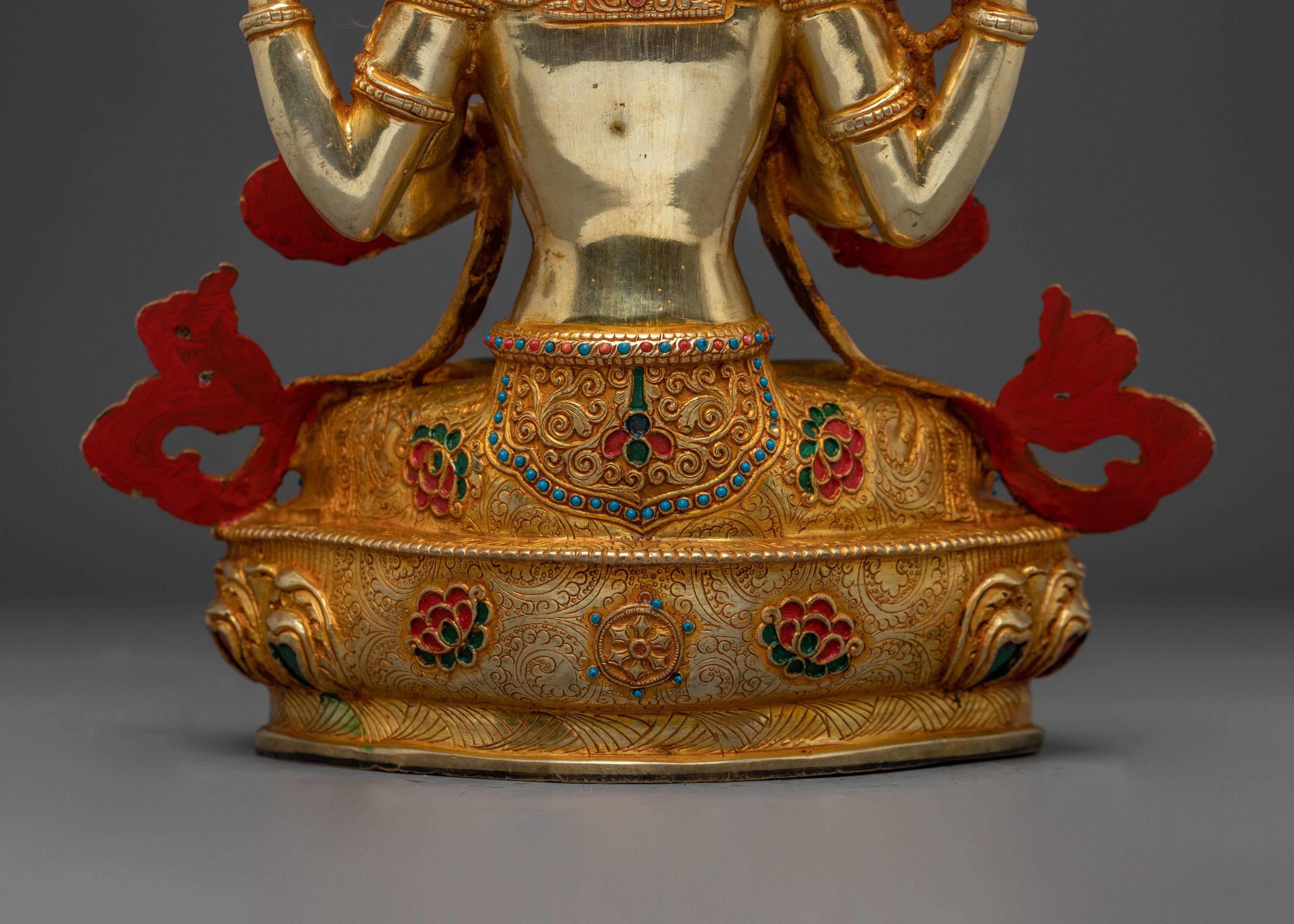Handcrafted Chenrezig Copper Artwork with Gemstones Statue | Meditation & Spiritual Decor