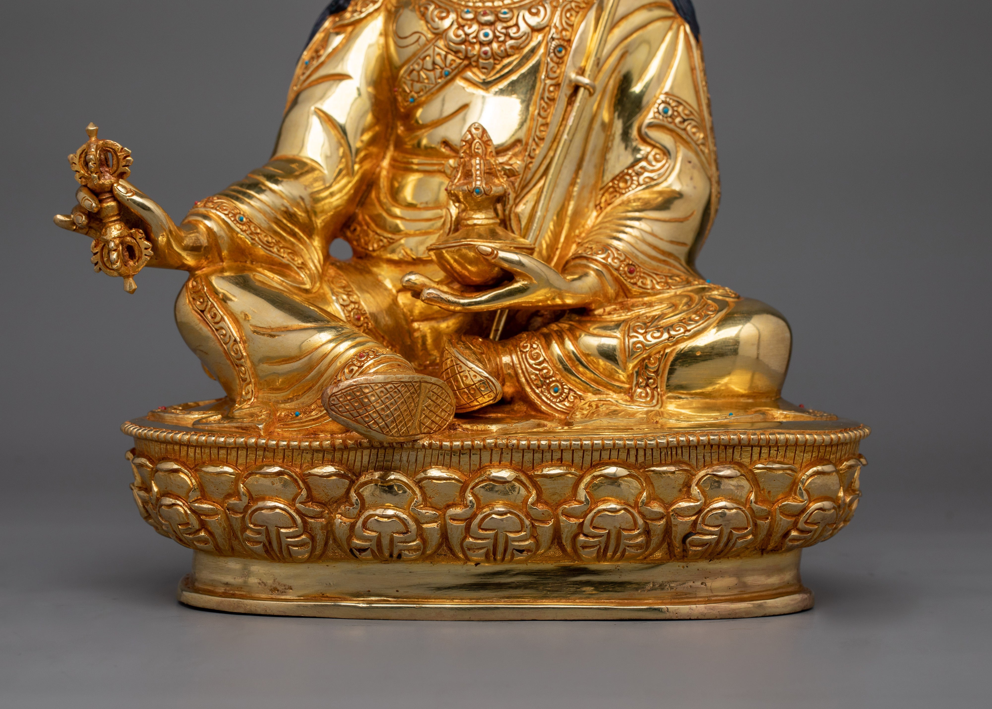 Lotus Born Buddha Guru Rinpoche Statue | 24K Gold Gilded Copper Artwork