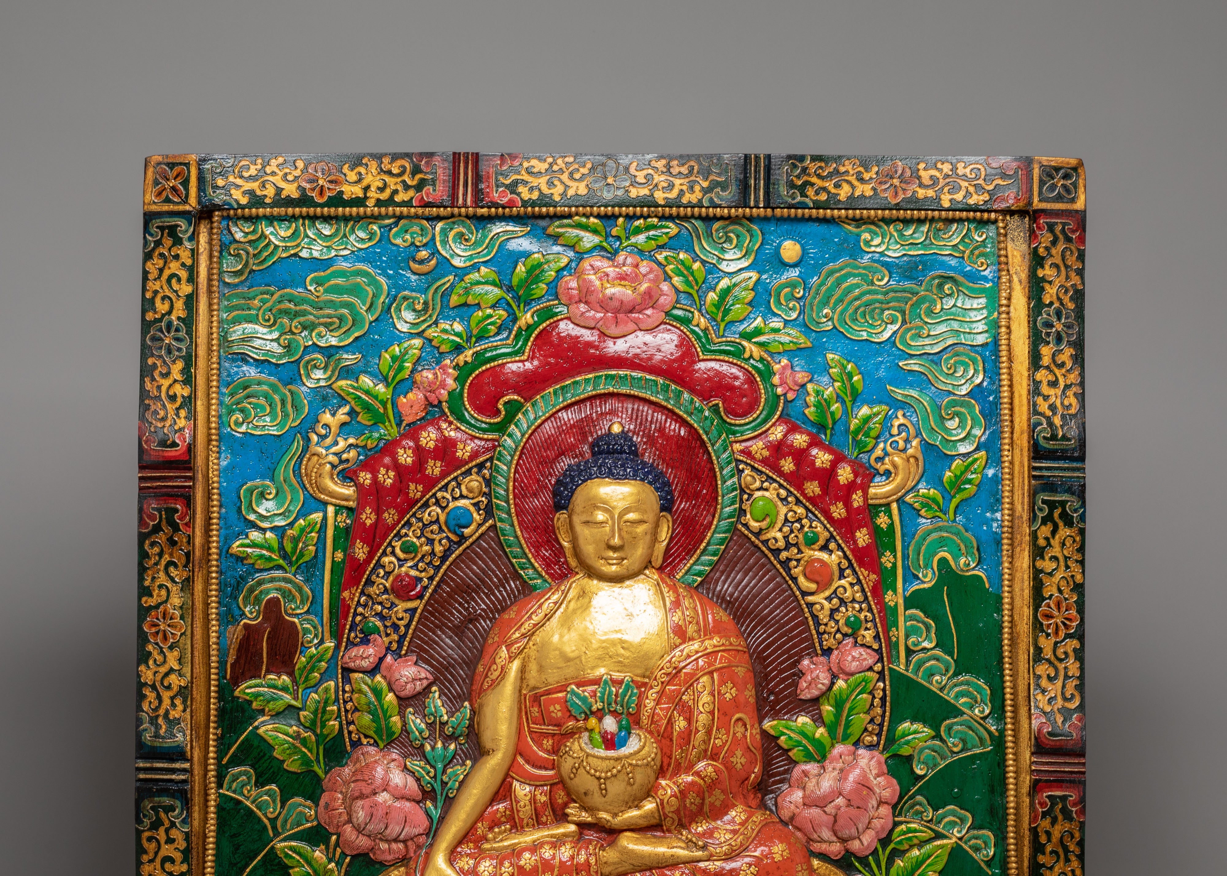 Sacred Medicine Buddha Thangka Wall Hanging | Tibetan Buddhist Healing Art