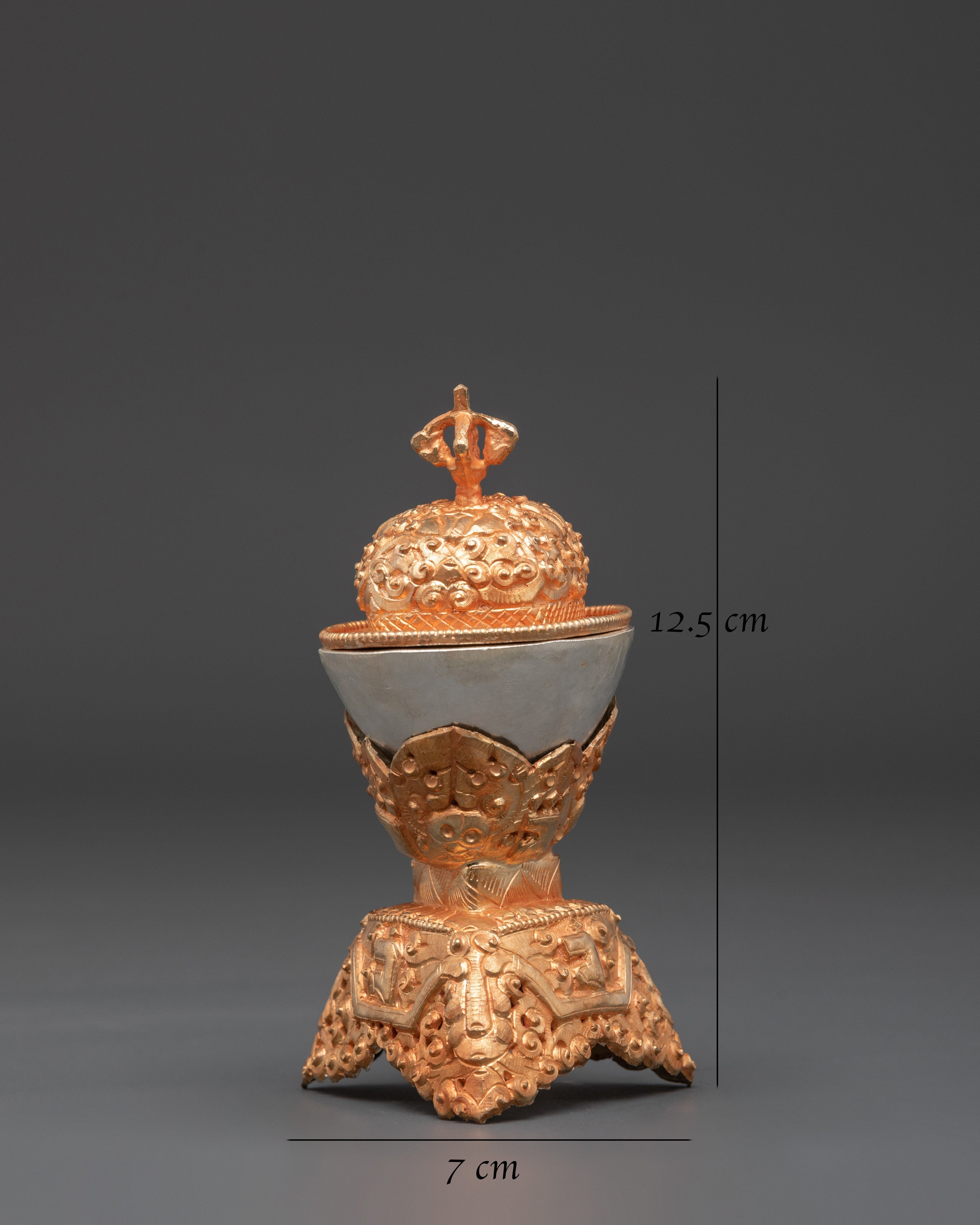 Traditional Tibetan Kapala Ritual Item | Handcrafted Copper & Gold Plated Offering Vessel