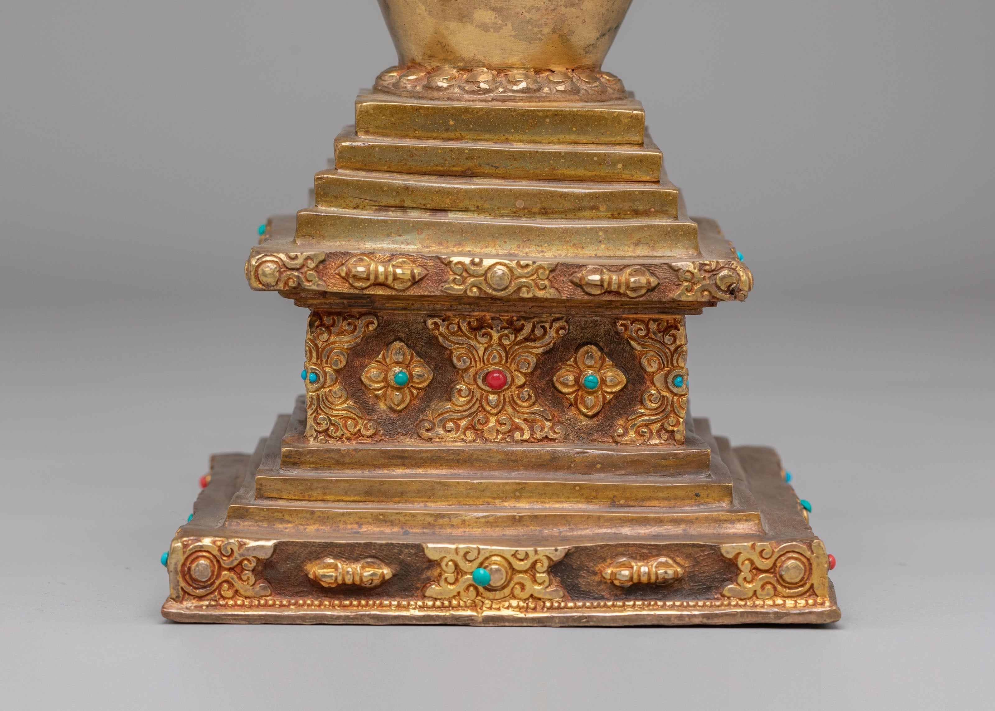 Sacred Altar Enlightenment Chorten | Gold Plated Copper Altar Sculpture