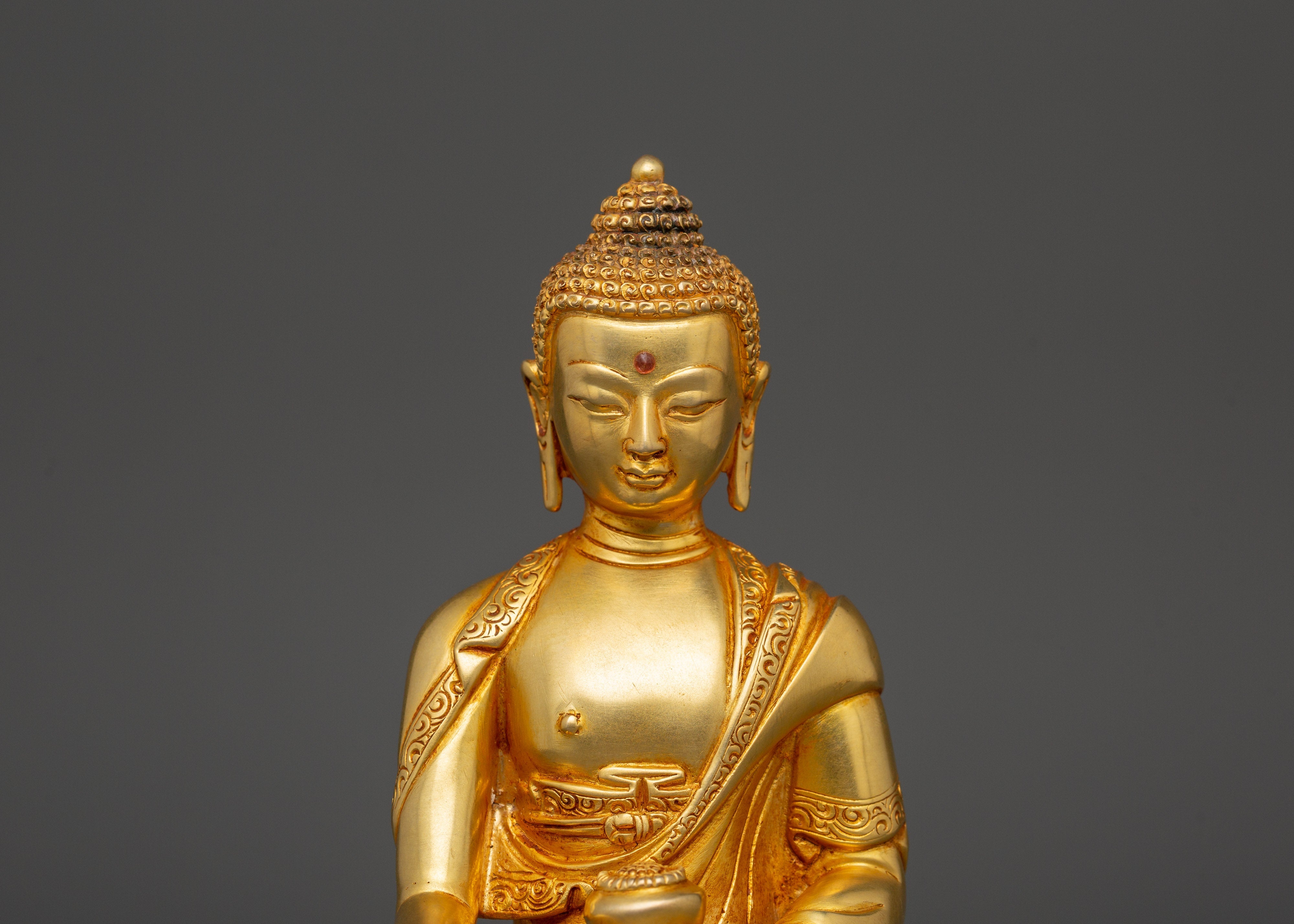 Shakyamuni Buddha Gold Plated Statue | Handcrafted Copper Deity for Meditation