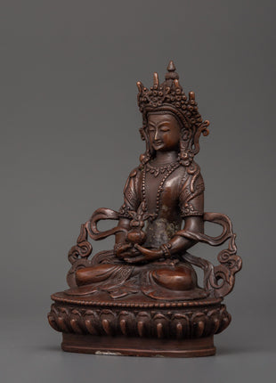 Amitayus Statue in Oxidized Copper | Spiritual Decor