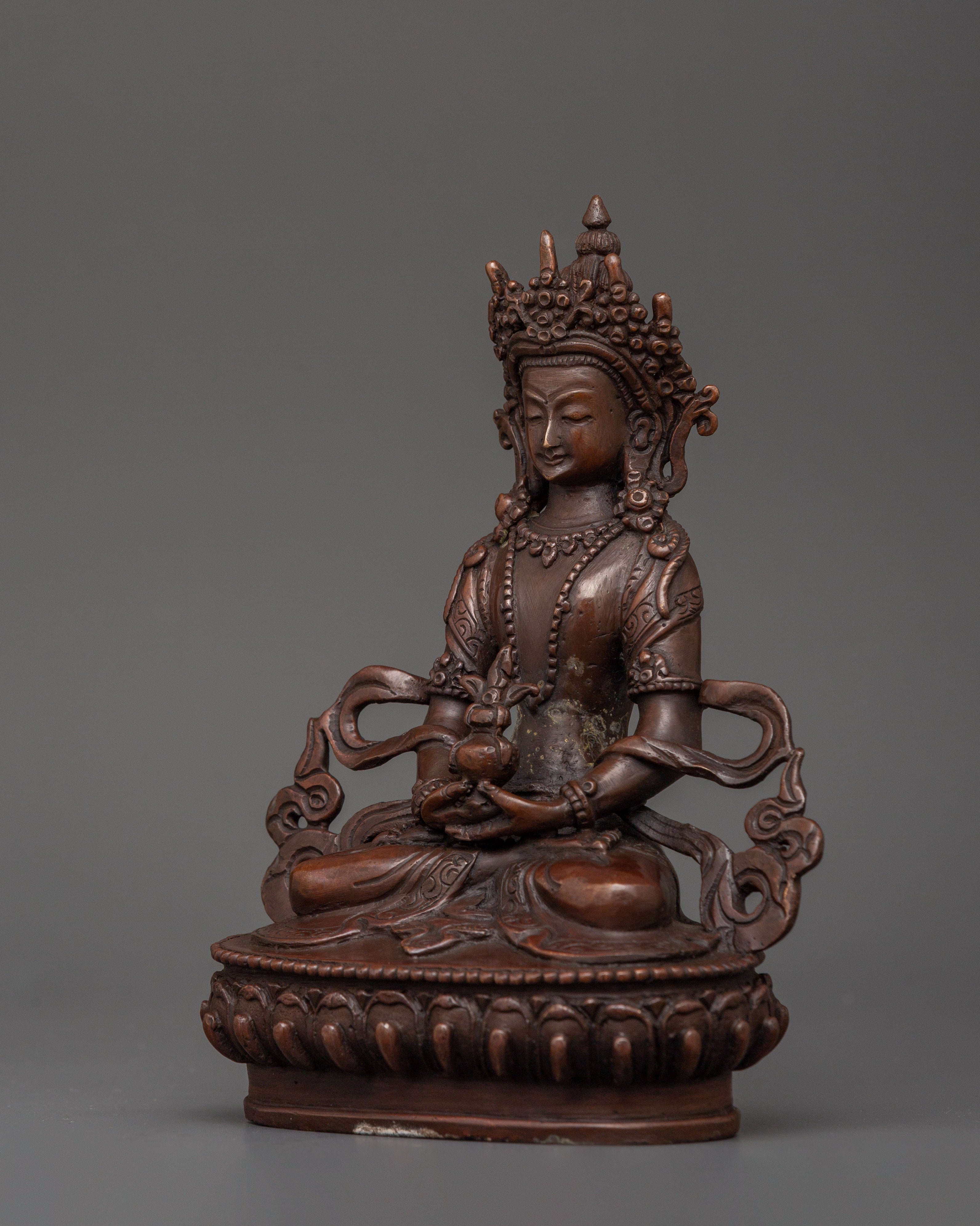 Amitayus Statue in Oxidized Copper | Spiritual Decor