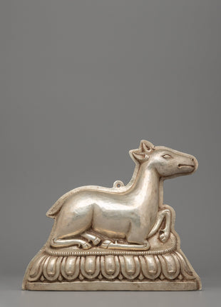 Silver-plated Dharma Wheel with Deer Set | Spiritual Decor