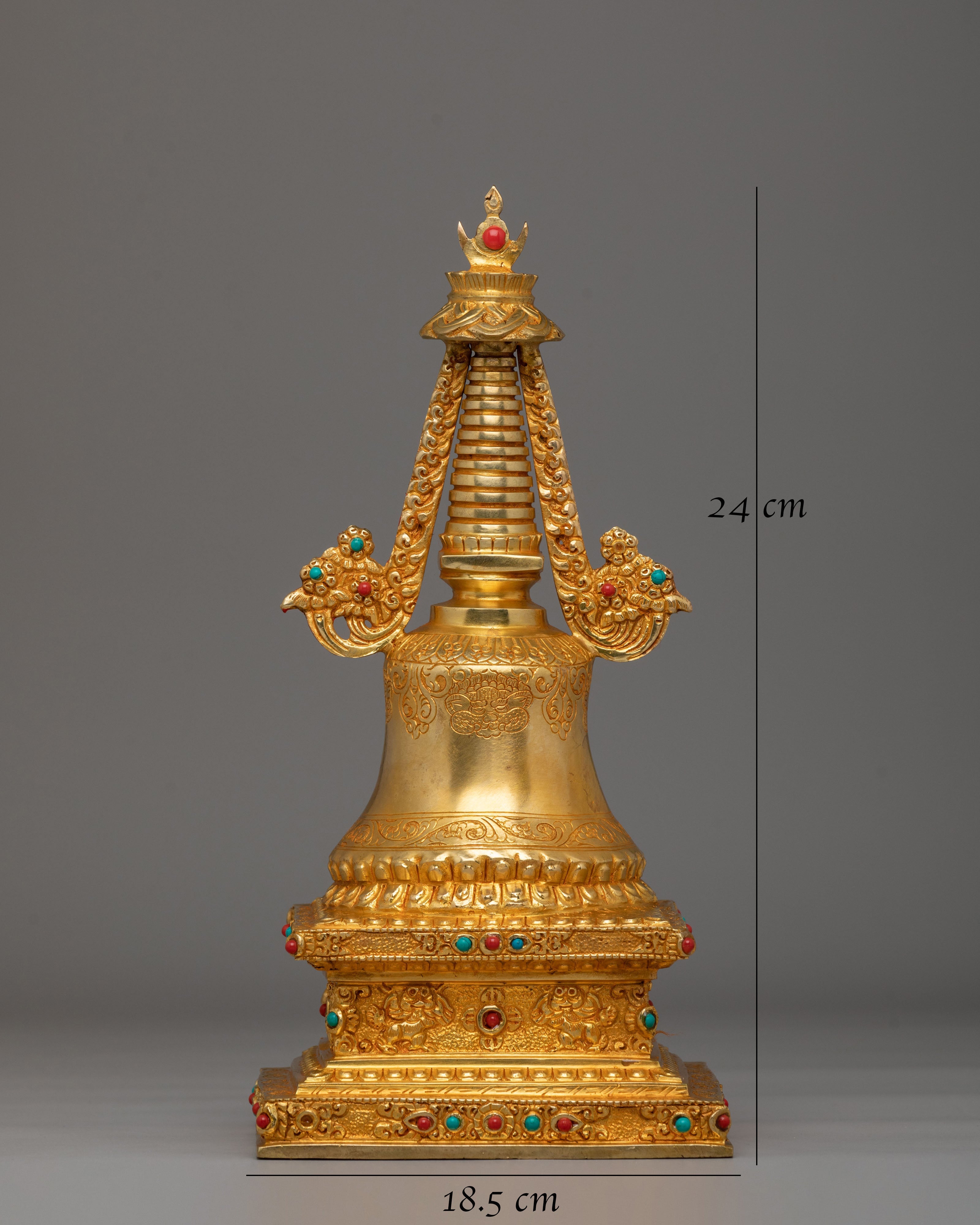 Handmade Parinirvana Stupa | Gold Plated Statue