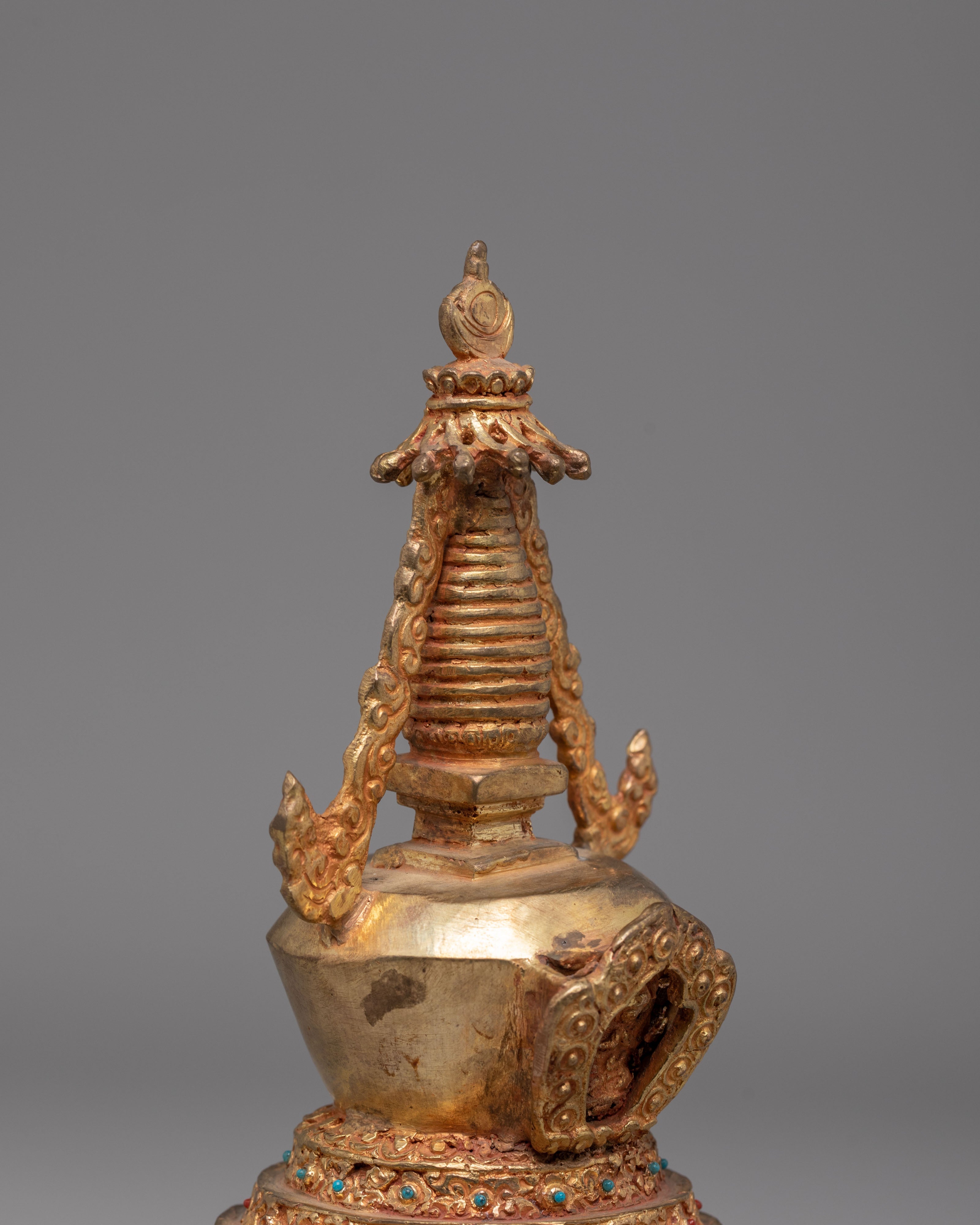 Handcrafted Tibetan Copper Stupa | Copper Gold-Plated Art