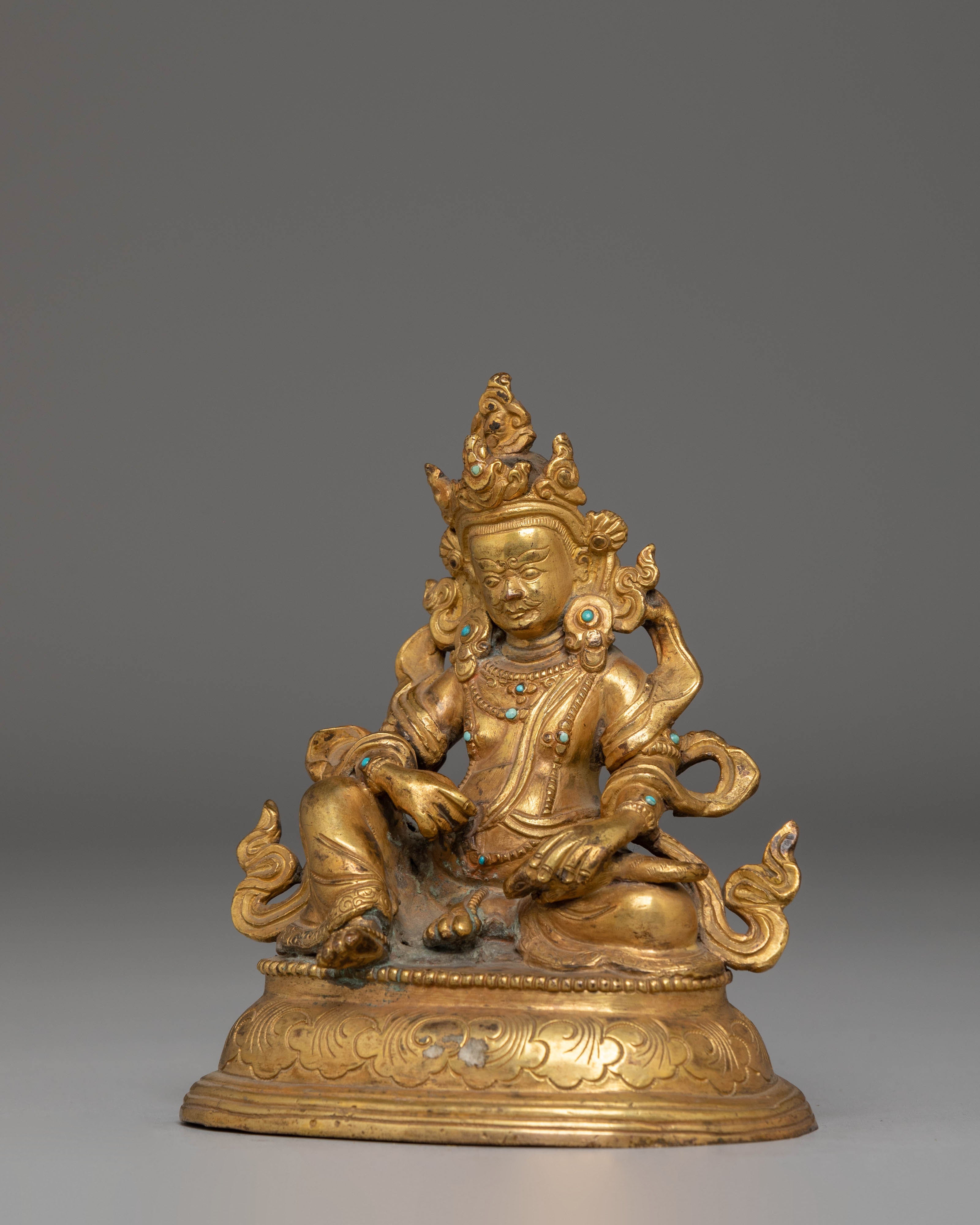 Handcrafted Copper Sculpture of Dzambhala for Altar and Dharma Decor