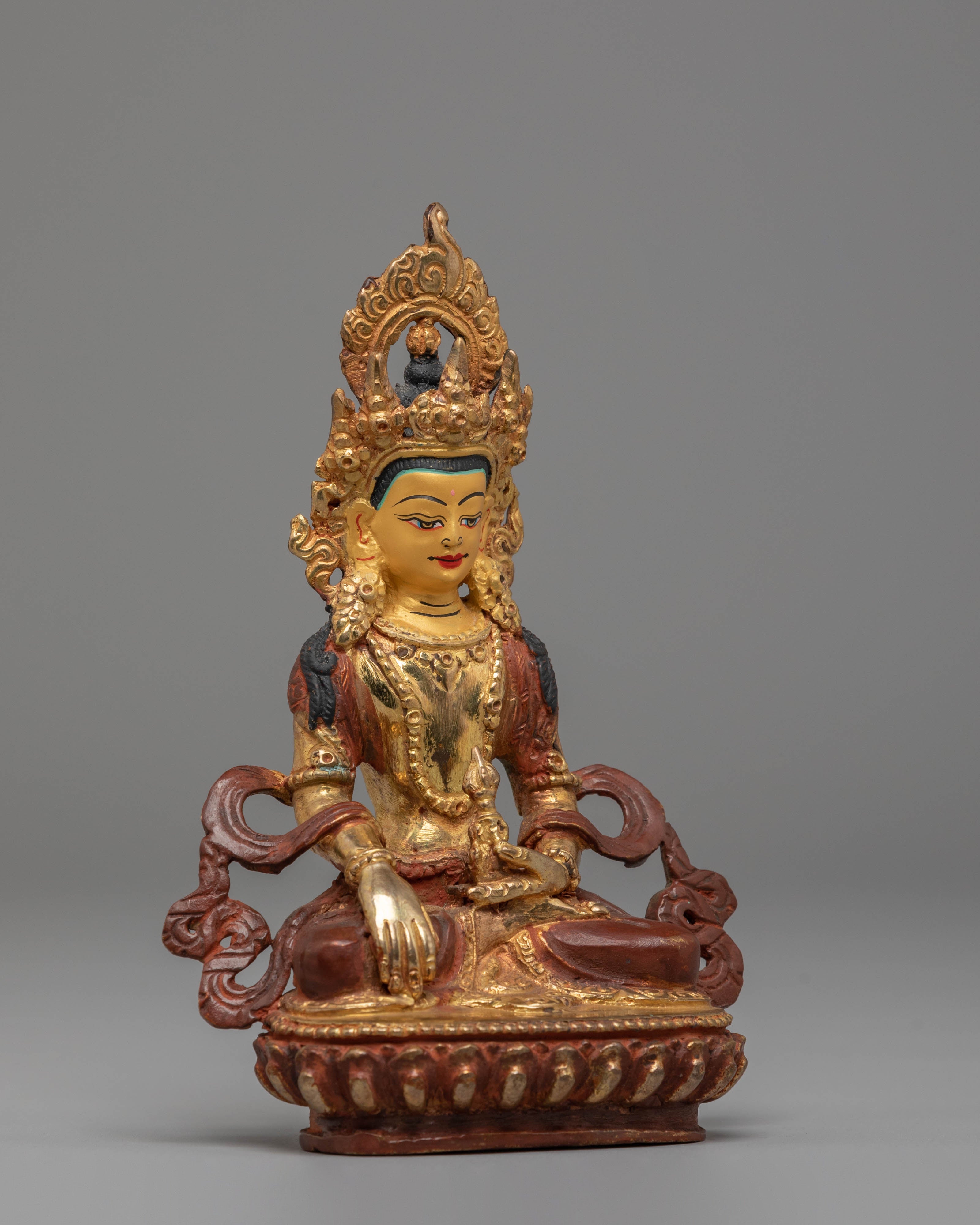 Handcrafted Mitrugpa Copper Statue with 24K Gold Gilding and Acrylic Color