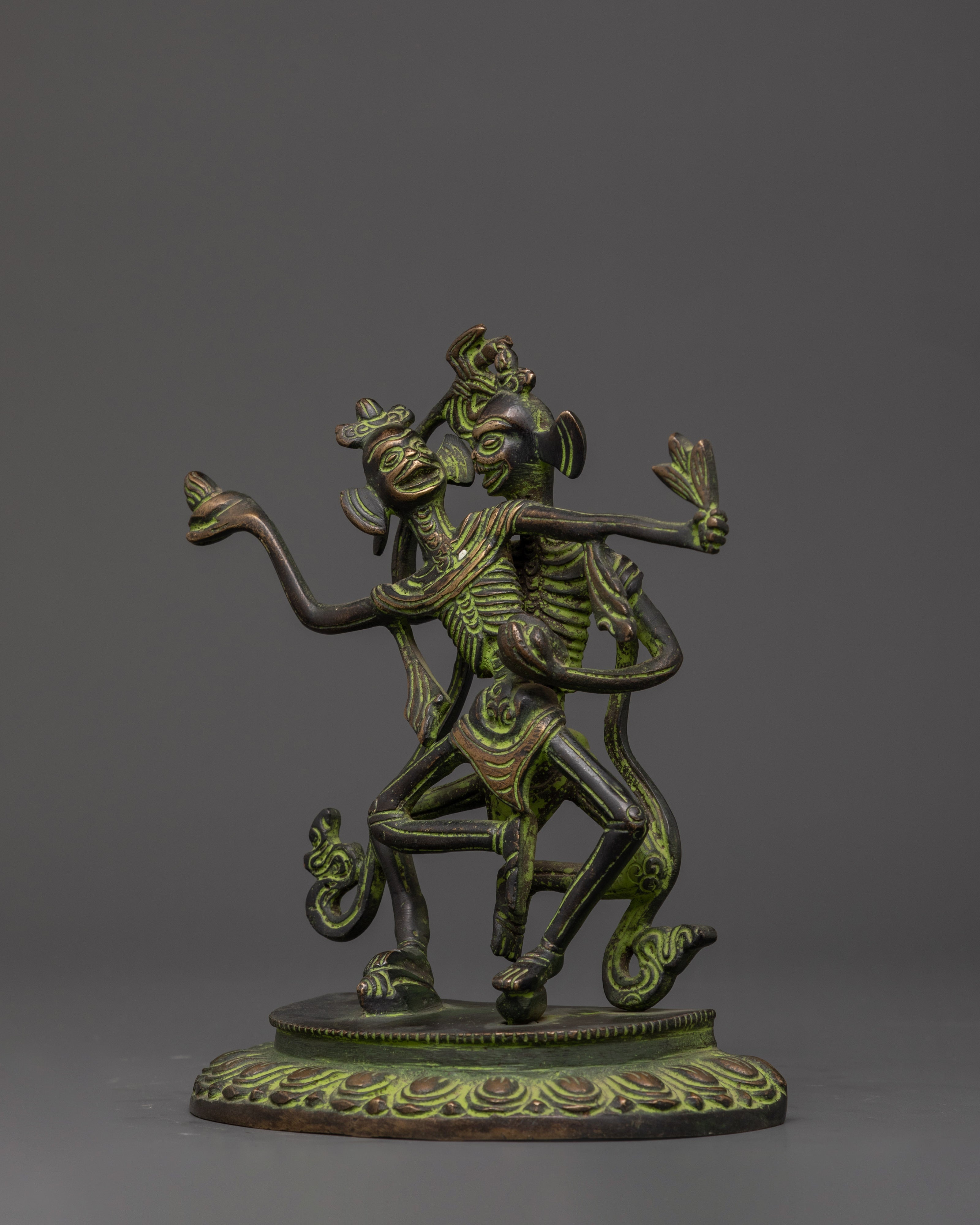 Oxidized Brass Chitipati Statue | Dancing Skeleton Deities of Impermanence