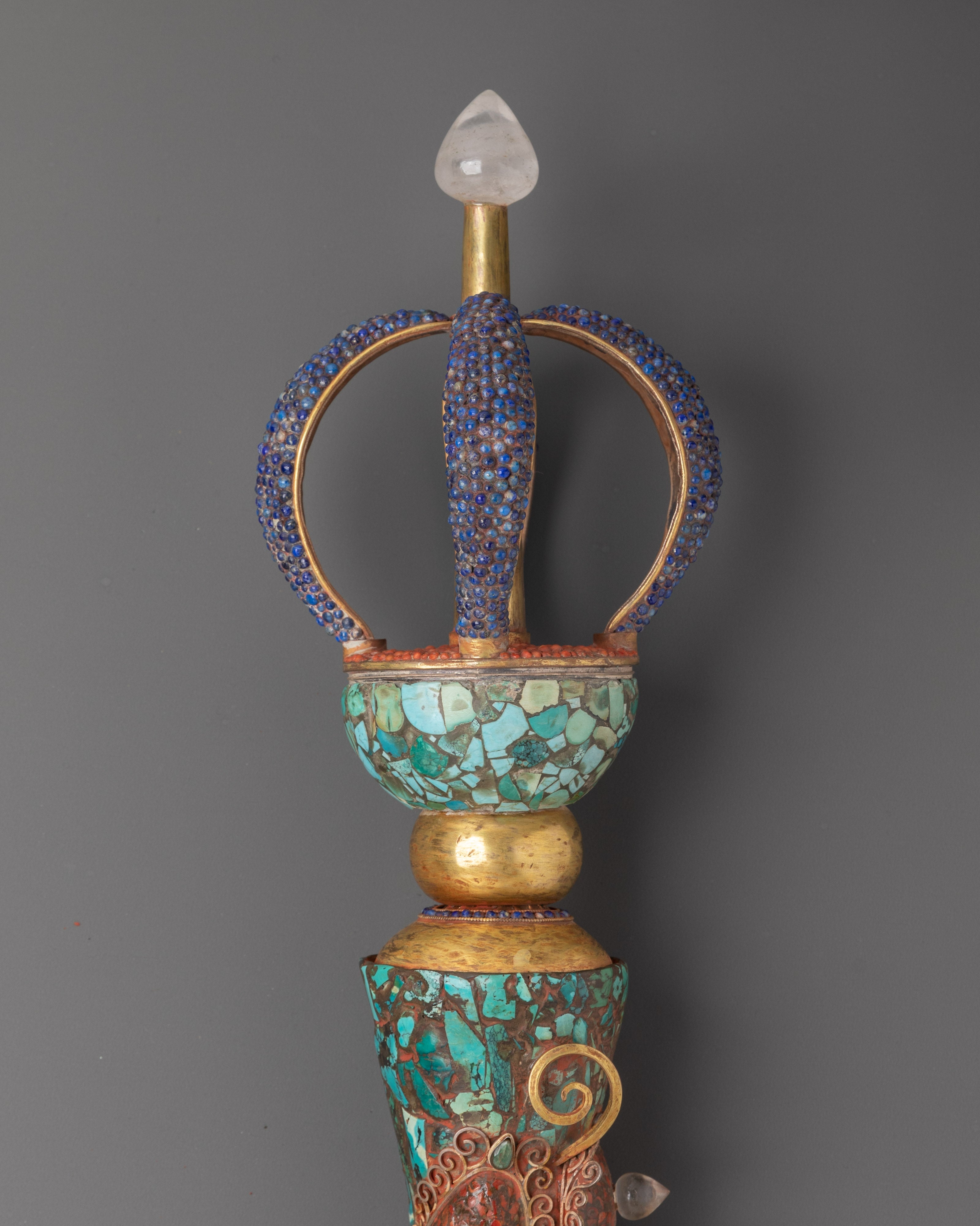 Handmade Ritual Phurba Dagger | Crystal, Copper & Gold Plated Design