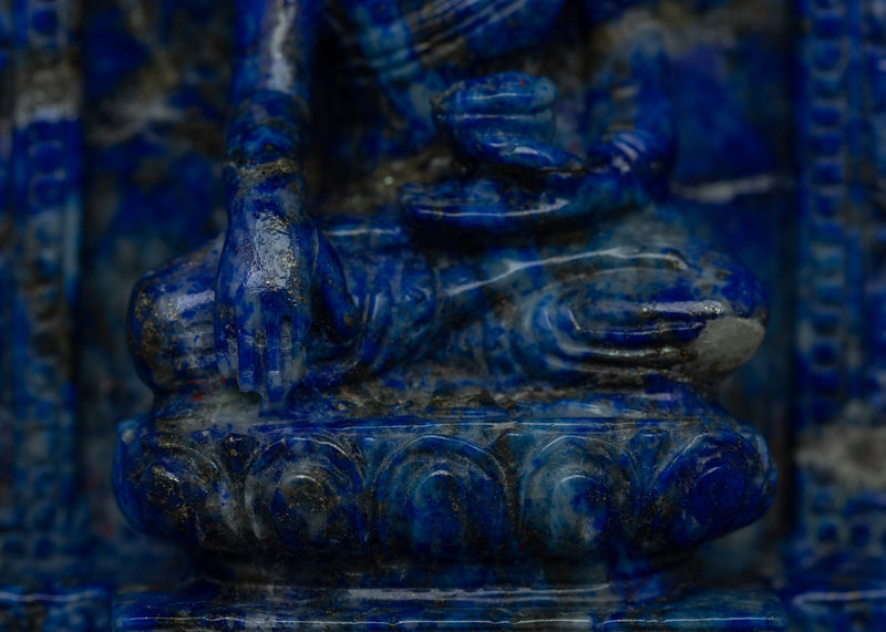 Lapis Lazuli Buddha Shakyamuni Statue | Exquisite Detail and Original Gemstone