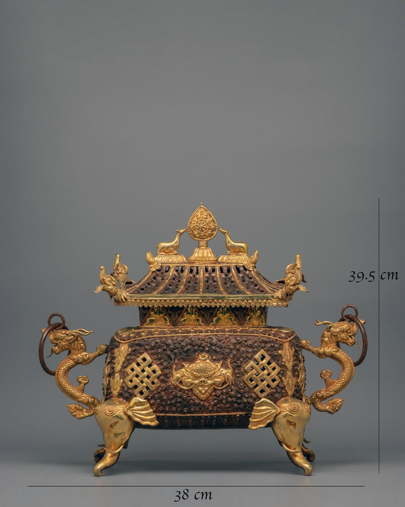 Exquisite Buddhist Incense Burner | Copper & Gold-Plated Ritual Artifact