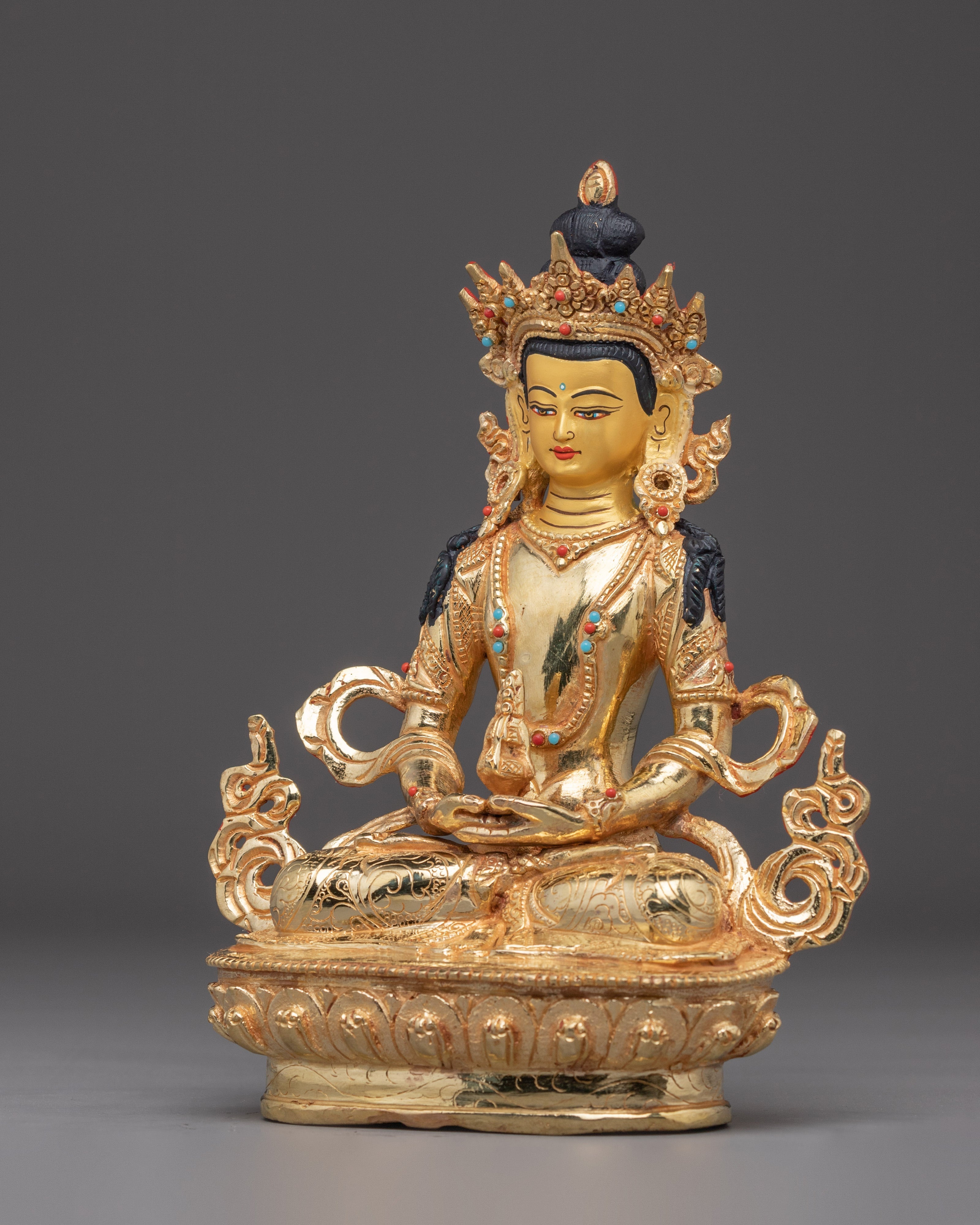 Amitayus Statue in Golden Copper | Himalayan Artwork