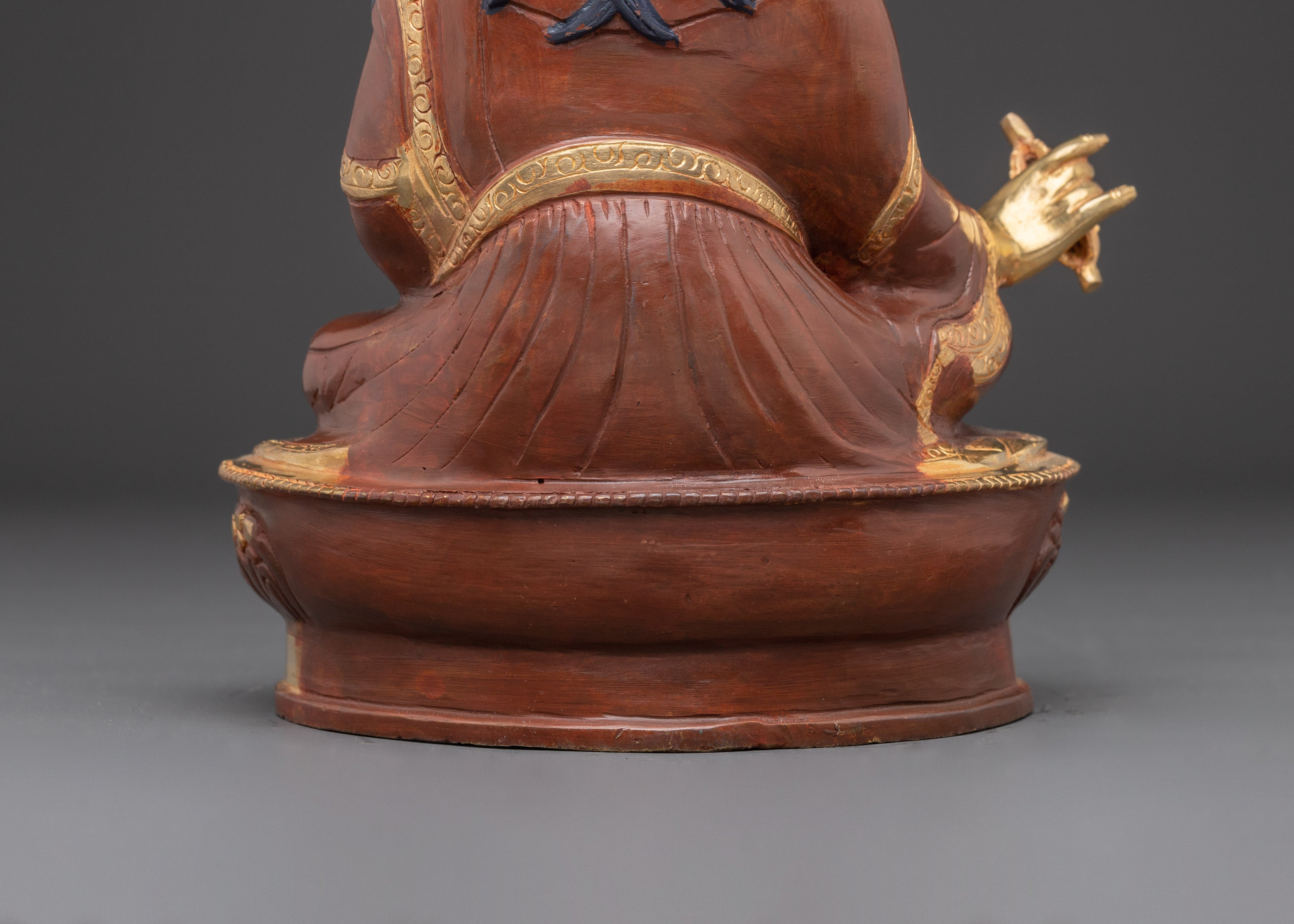 Handmade Tibetan Guru Rinpoche Statue | Copper Gold-Plated and Acrylic Sculpture