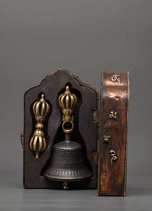 Handcrafted Tibetan Vajra and Bell with Box | Energy & Spiritual Balance Decor