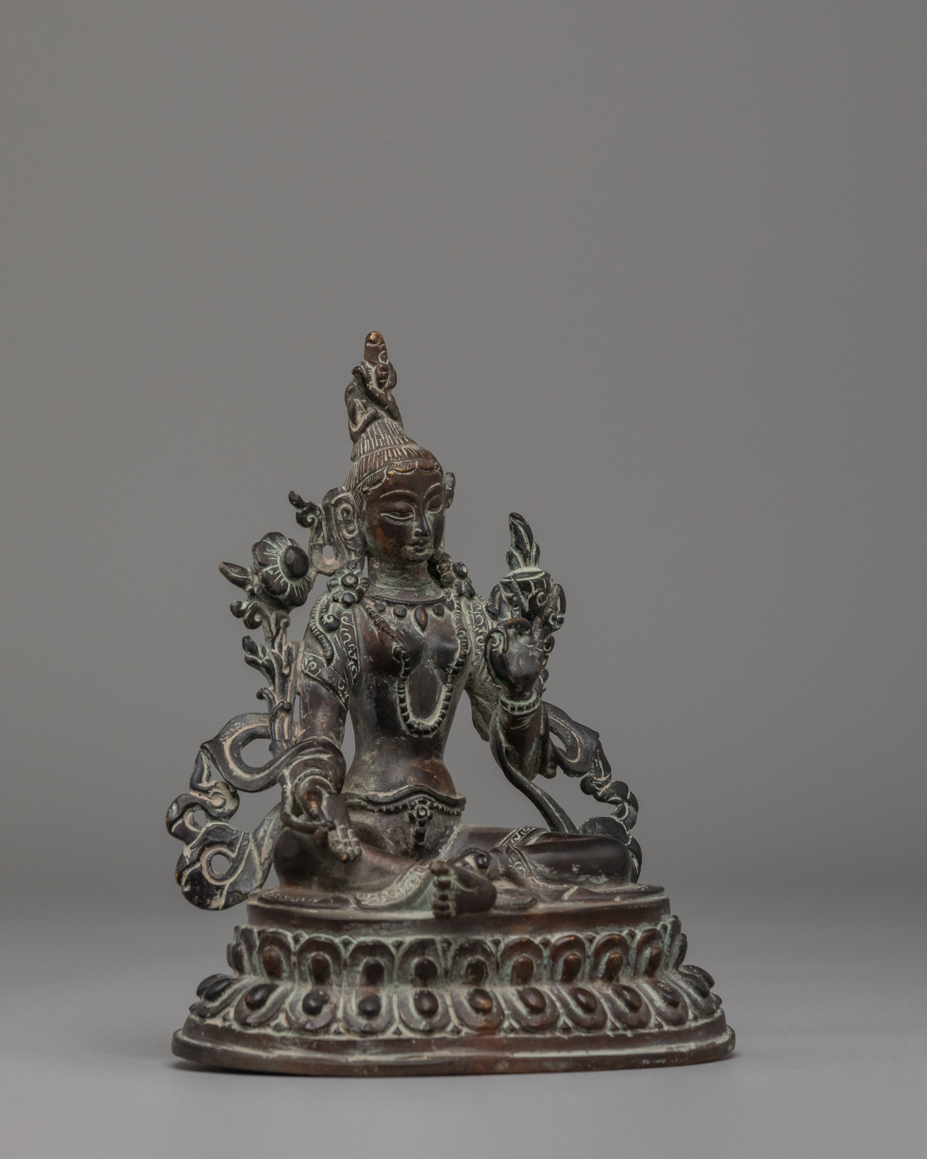 Traditional Green Tara Sculpture | Handcrafted Tibetan Goddess Figurine