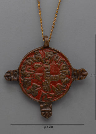 Handcrafted Round Buddhist Brass Locket with Sacred Symbols | Spiritual Jewelry