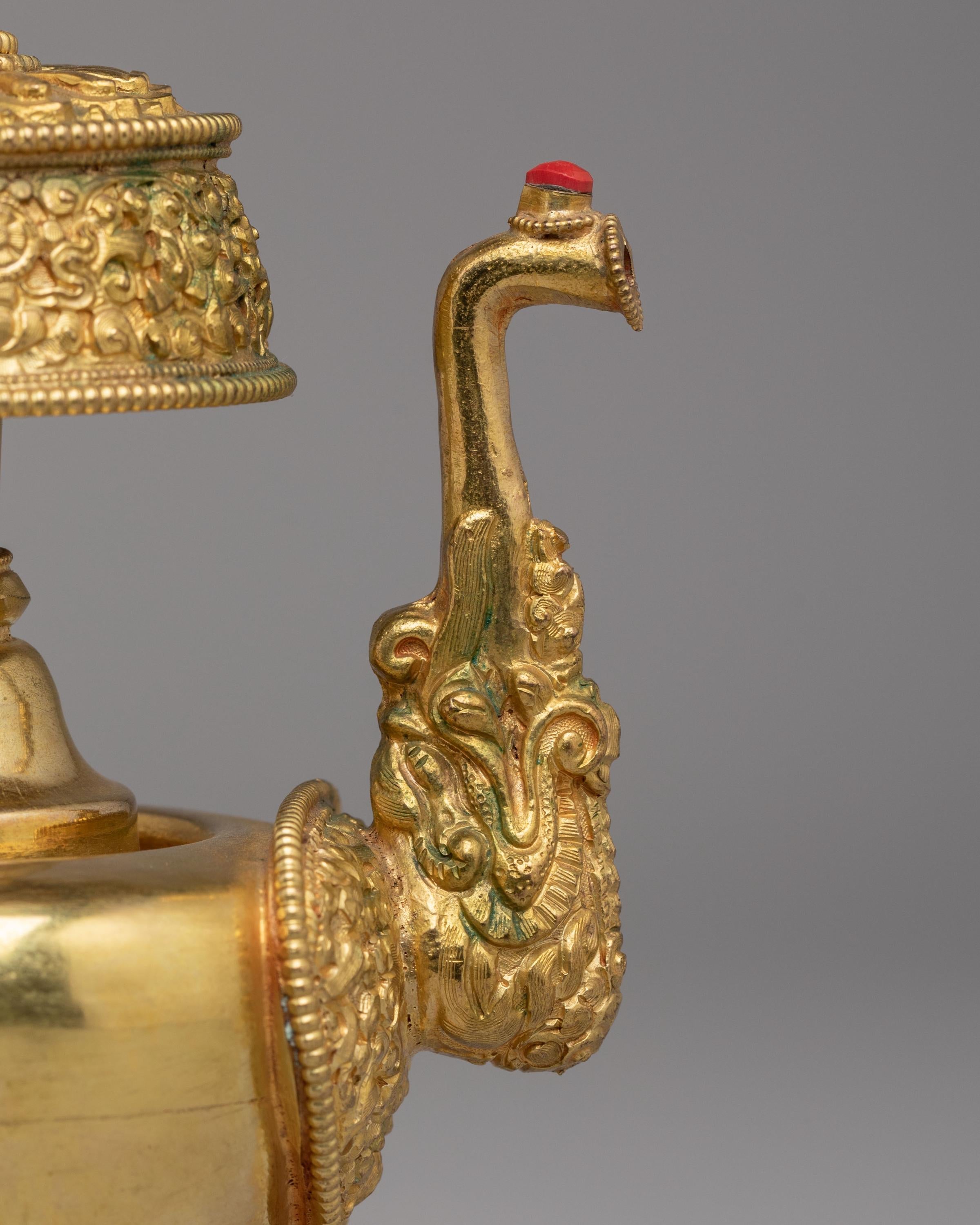 Handmade Tibetan Ritual Bhumba Set | Gold Plated Buddhist Ritual Vase | Sacred Vajrayana Offering Vessel for Meditation and Ceremonies