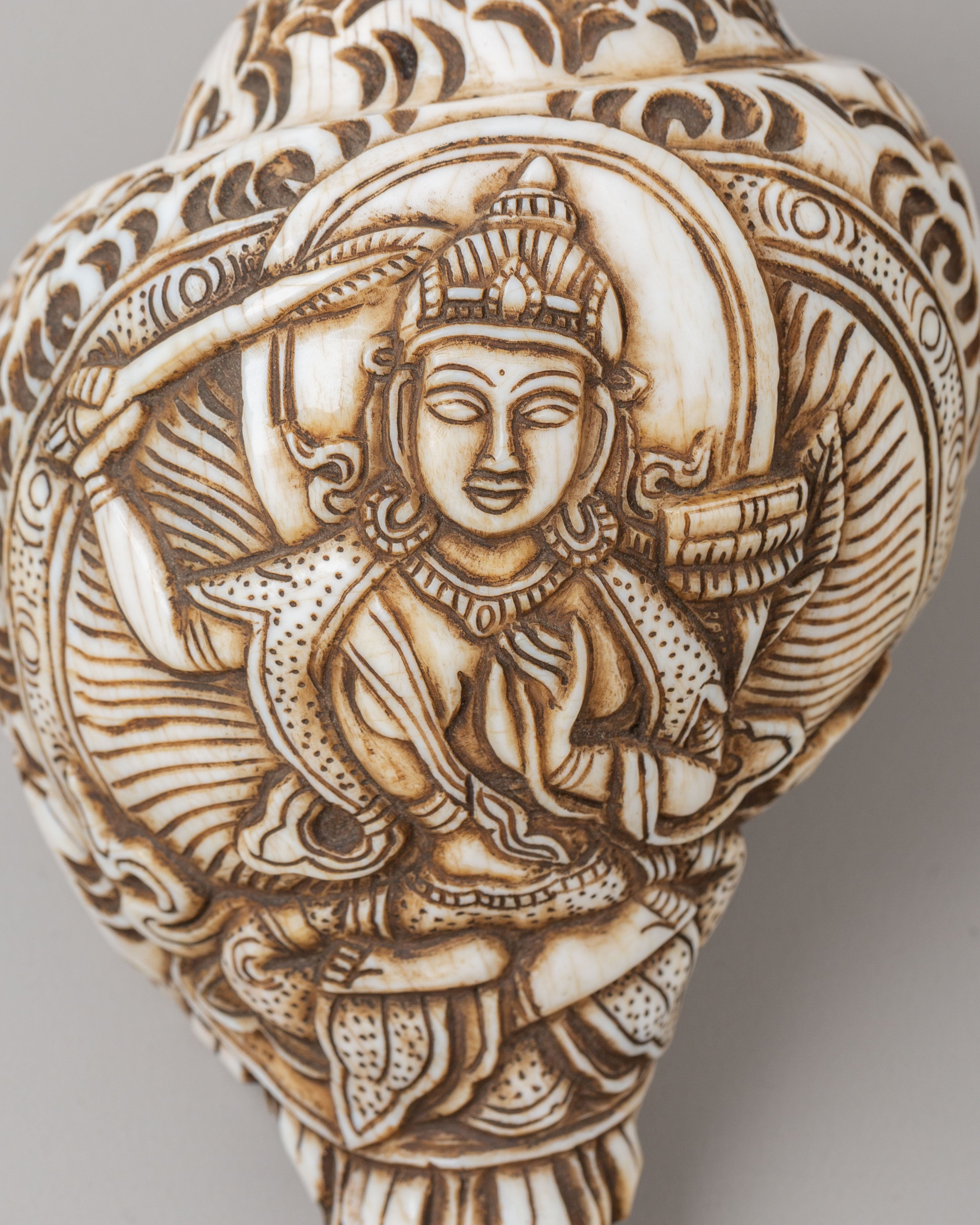 Tibetan Manjushri Carved Conch | Buddhist Decorative Shell
