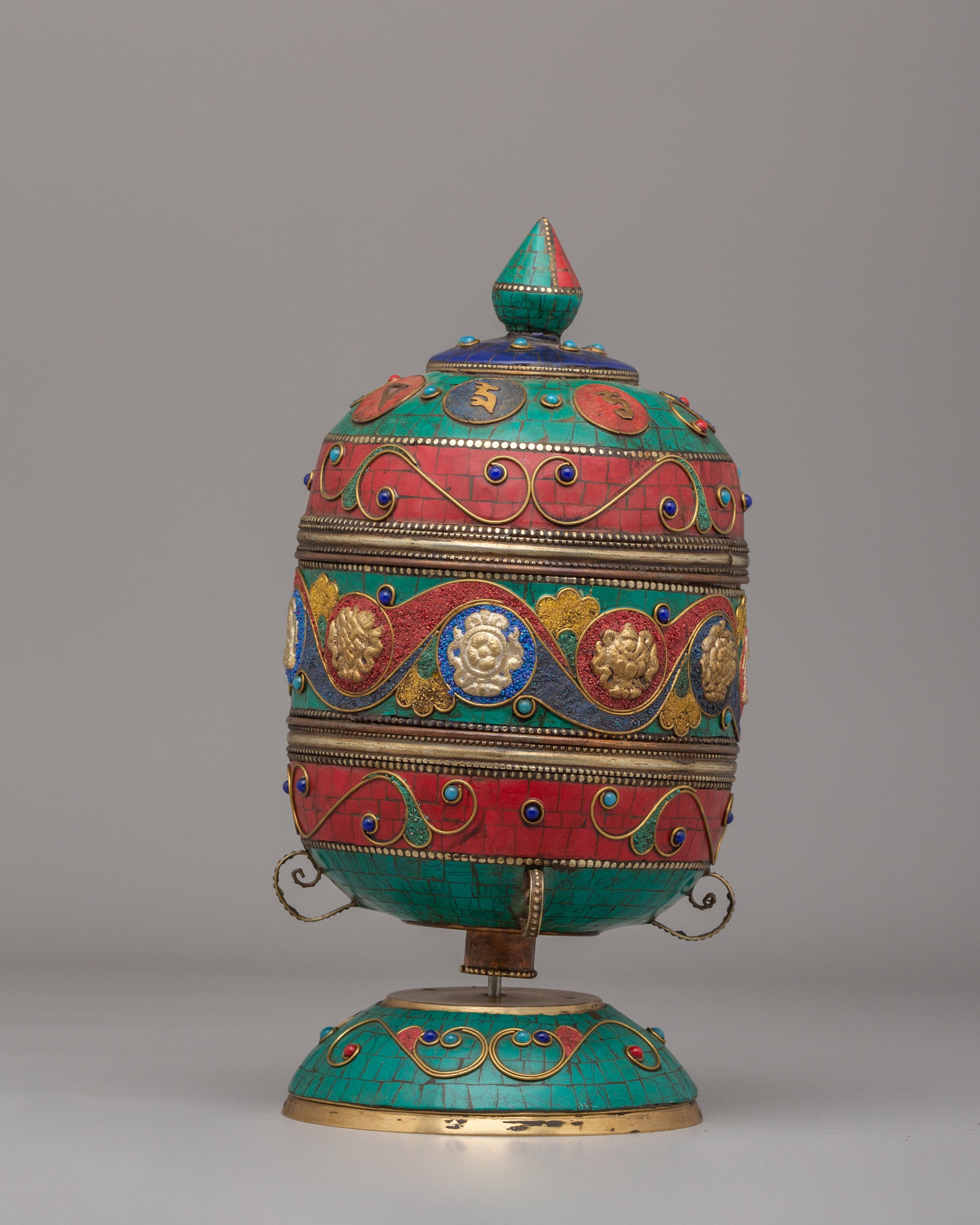 Handmade Blessing Prayer Wheel | Shakyamuni Buddha and Auspicious Symbol Design