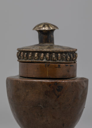 Handcrafted Tibetan Inkpot | Copper Body & Silver Lining for Sacred Writing and Rituals