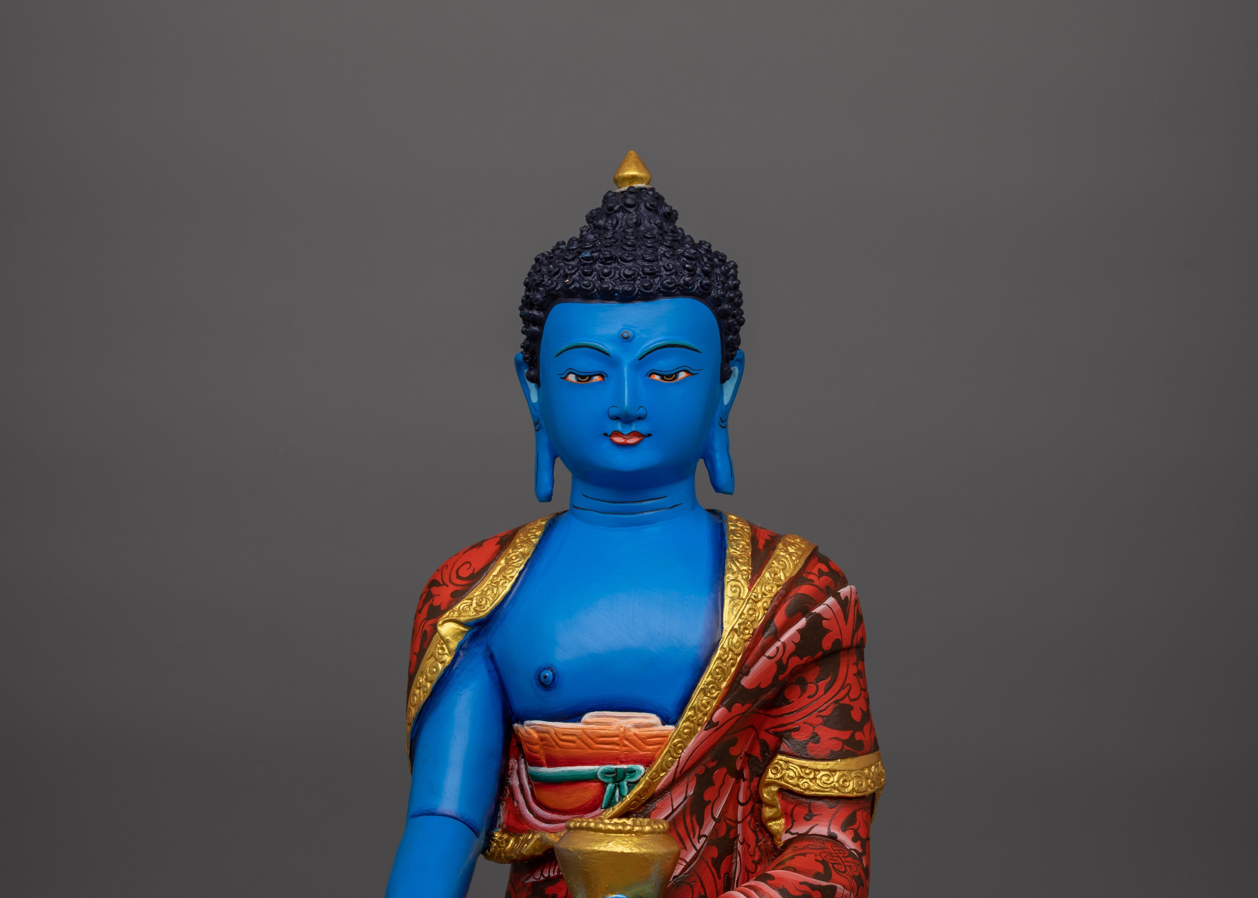 Handcrafted Blue Shakyamuni Buddha | Sacred Tibetan Buddha Sculpture