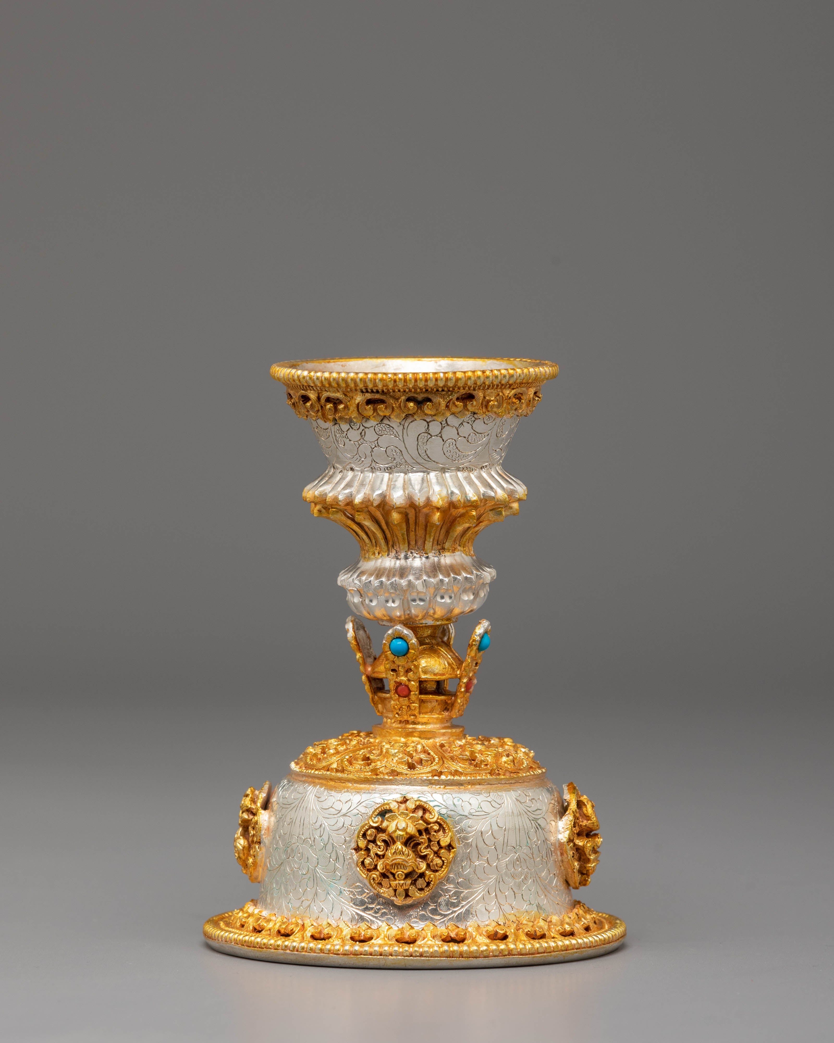 Tibetan Butter Lamp for Light Offering | Gold Silver Plated Altar Light