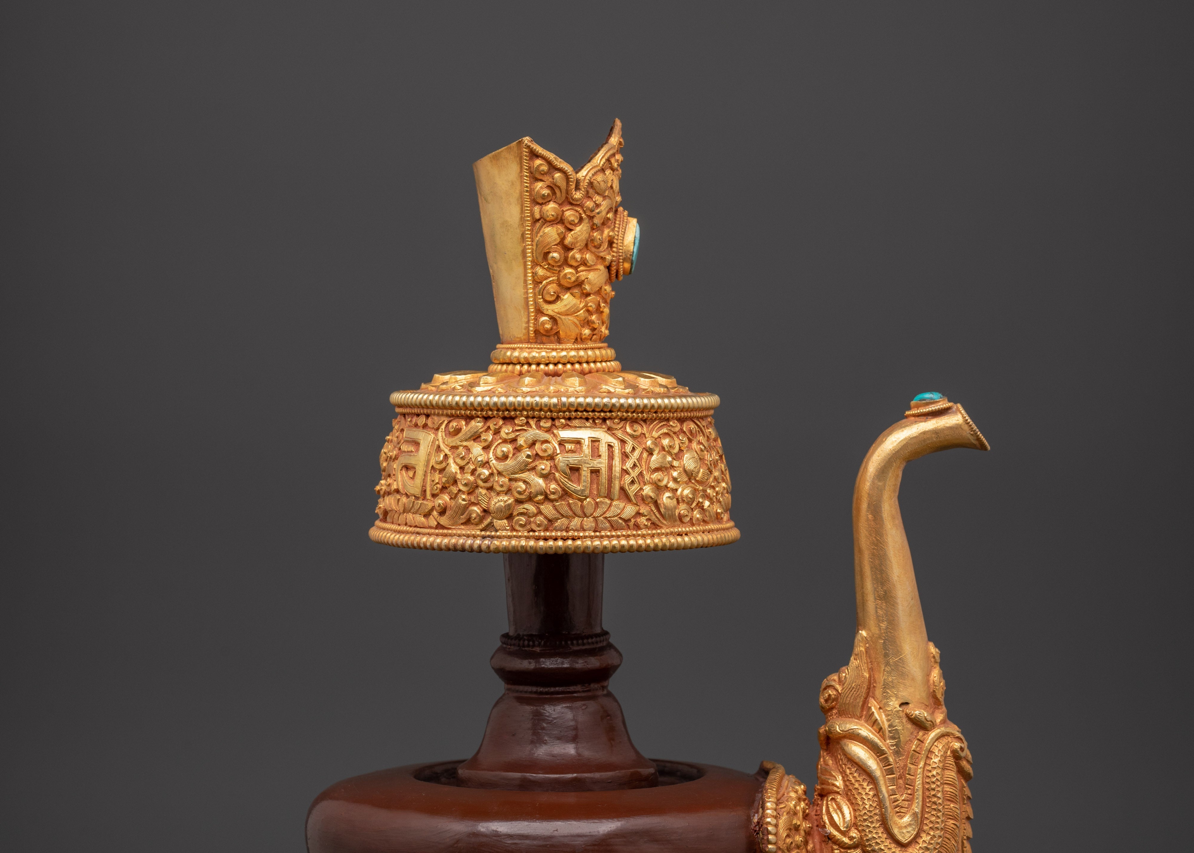 Handcrafted Bhumba Ritual Vessel | Spiritual Copper & Gold Plated Tibetan Pottery