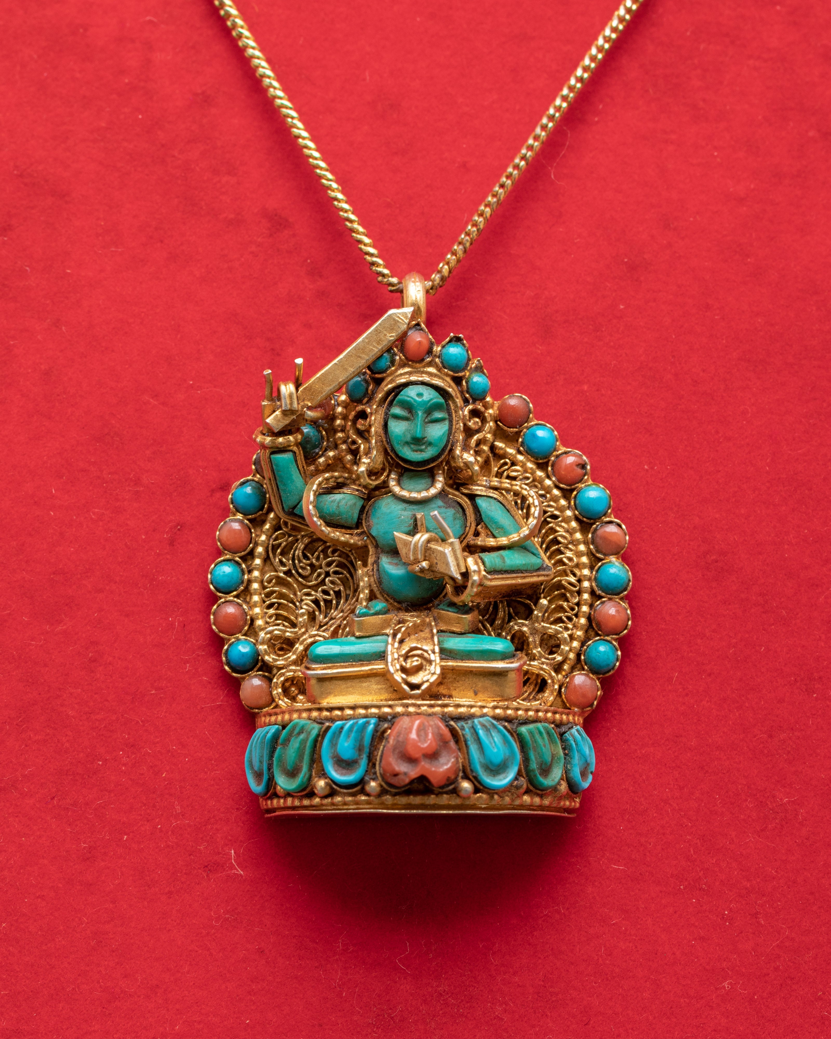 Manjushri Gold Plated Locket | Buddhist Wisdom Deity