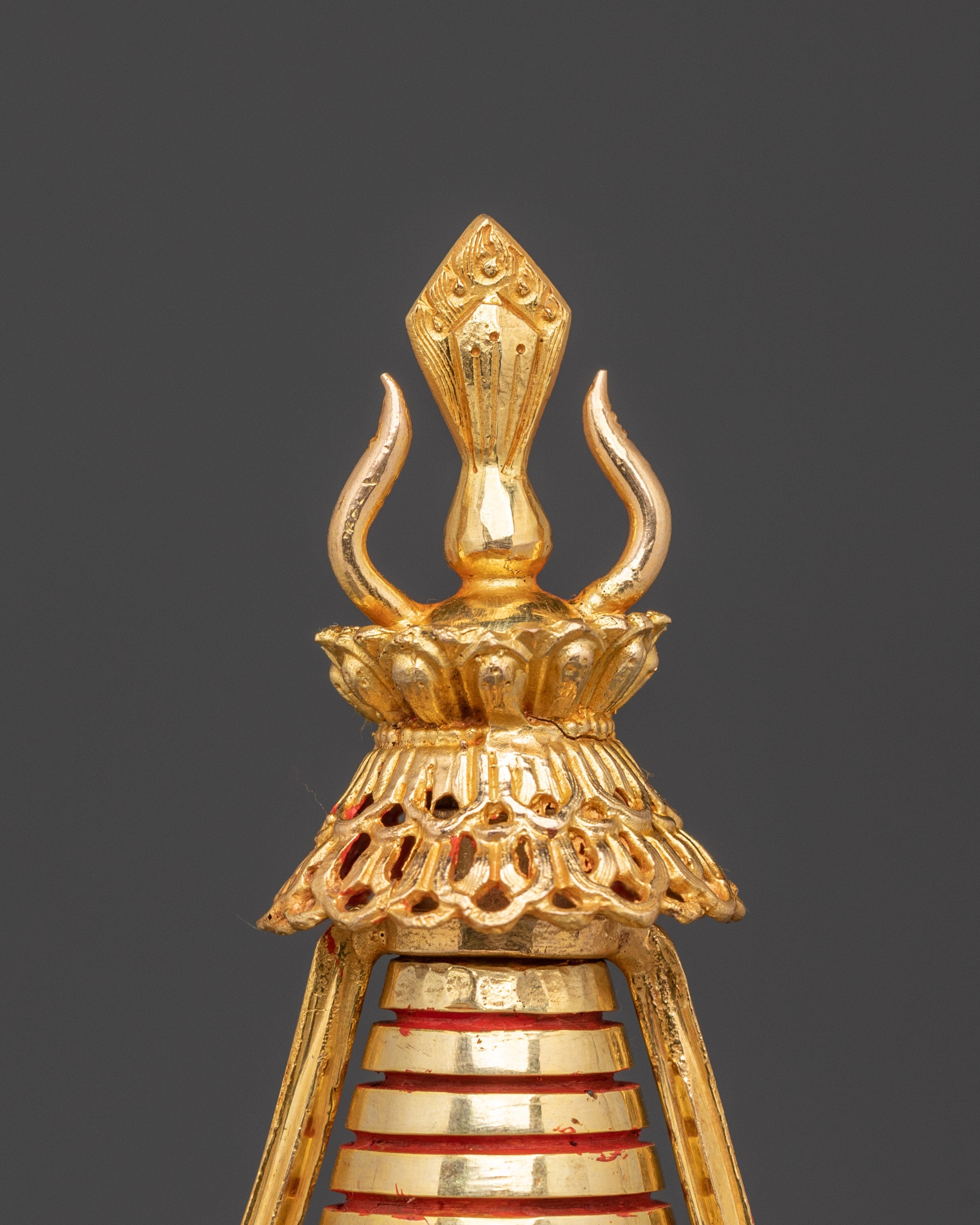 Gold Plated Buddhist Stupa for Rituals | Tibetan Copper Shrine