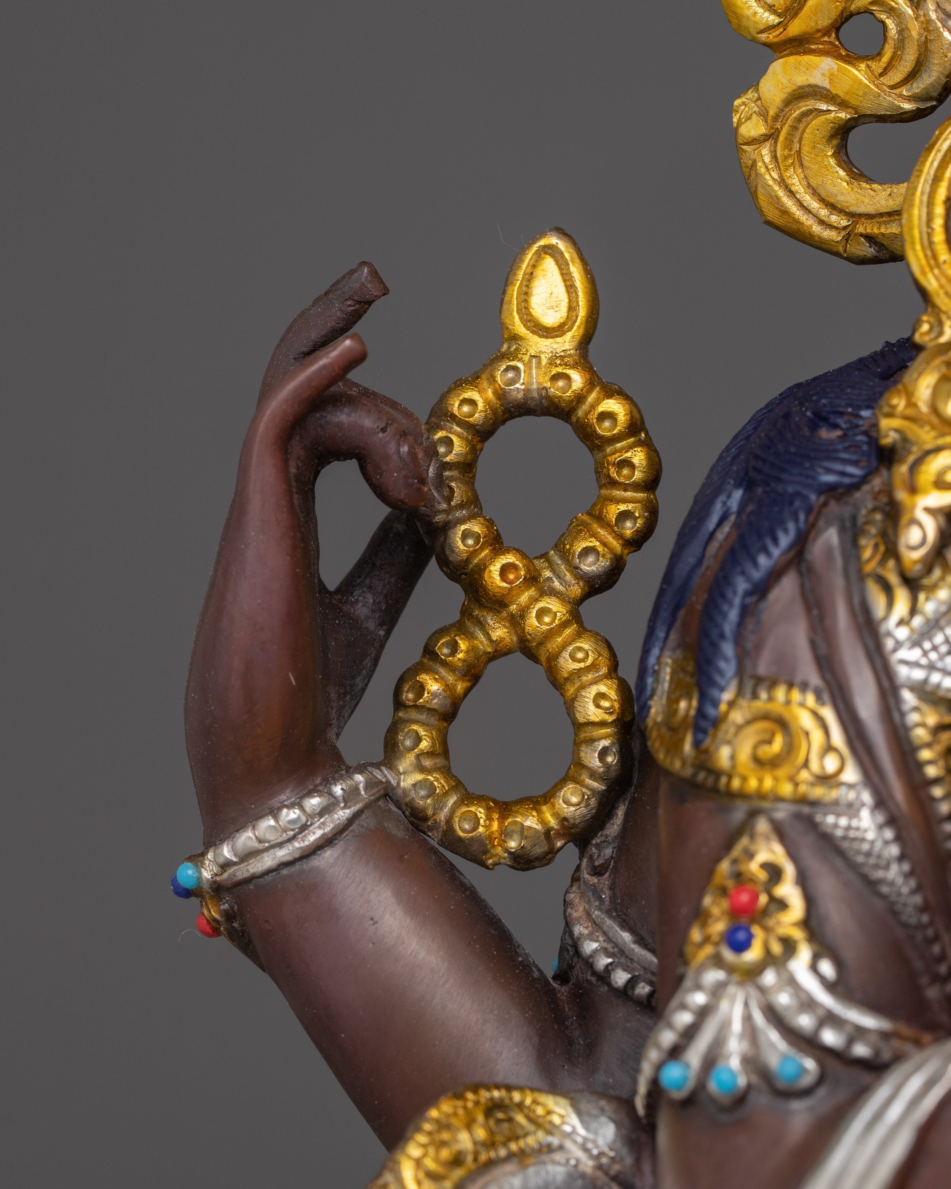 Handcrafted Four-Armed Chenrezig Statue | Oxidized Copper & Gold Plated Figurine