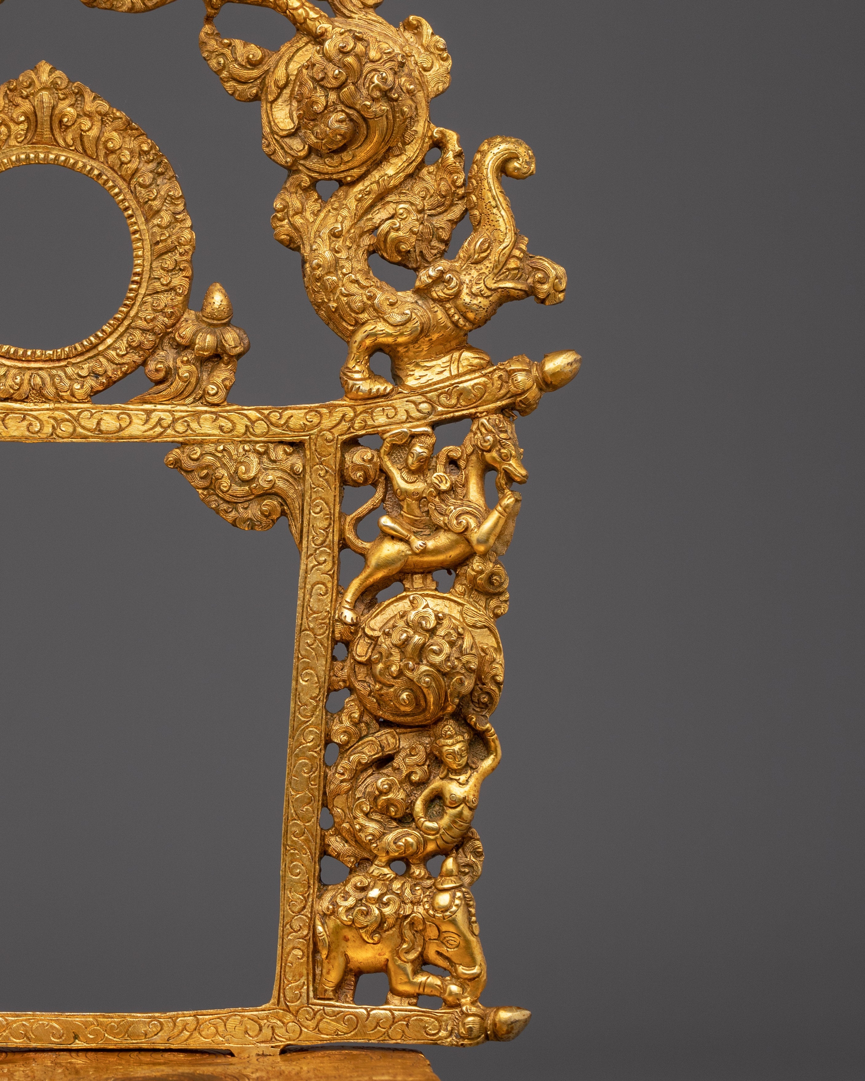 Gold-Plated, Copper Throne with Garuda | Sacred Ritual Throne for Shrine and Altar
