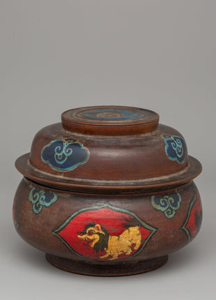 Buddhist Decorative Champa Pot |  Ritual Pot with Vibrant Lion Motifs