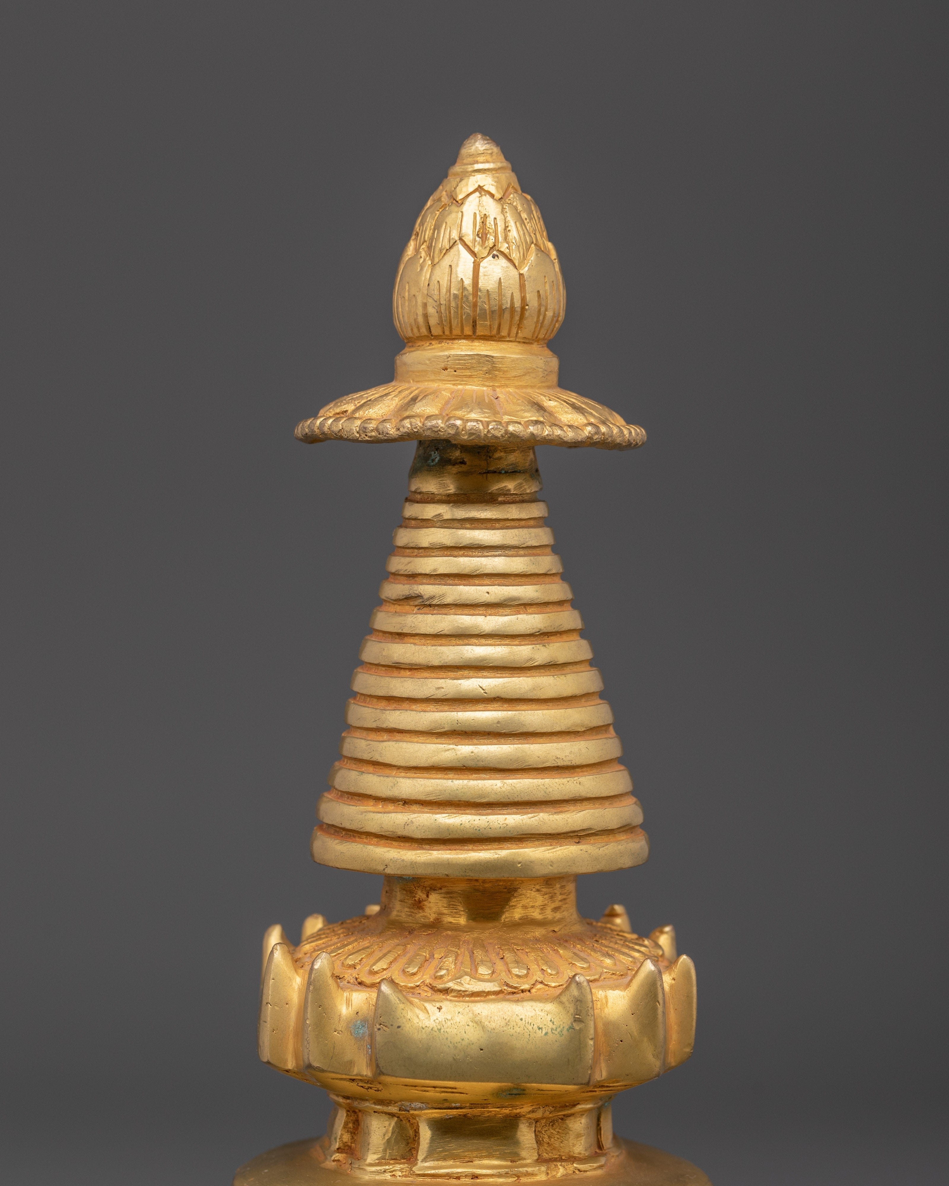 Sacred Tibetan Buddhist Stupa | Gold-Plated Copper Spiritual Symbol