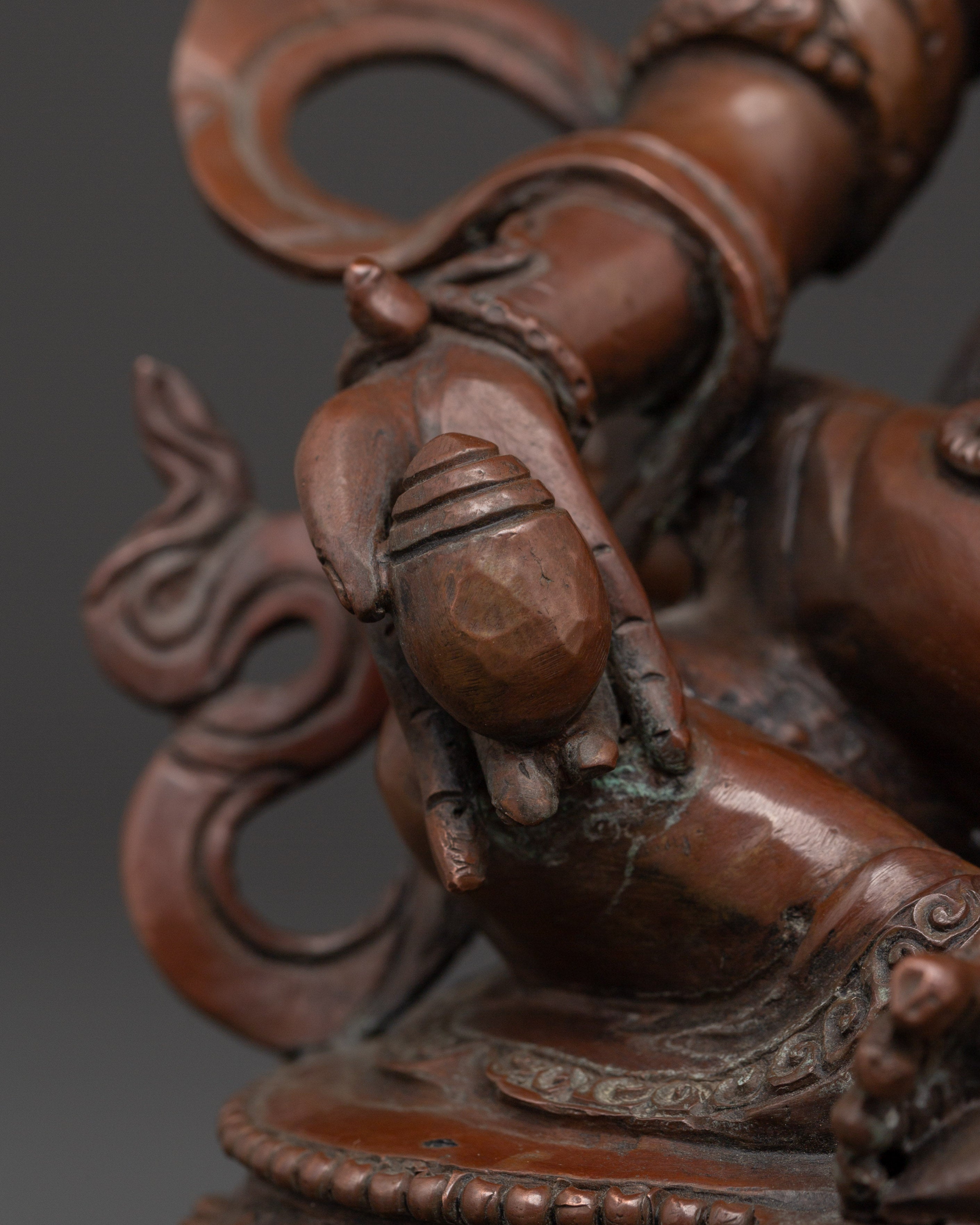 Tibetan Dzambhala Statue with Consort | Handmade Oxidized Copper Sculpture