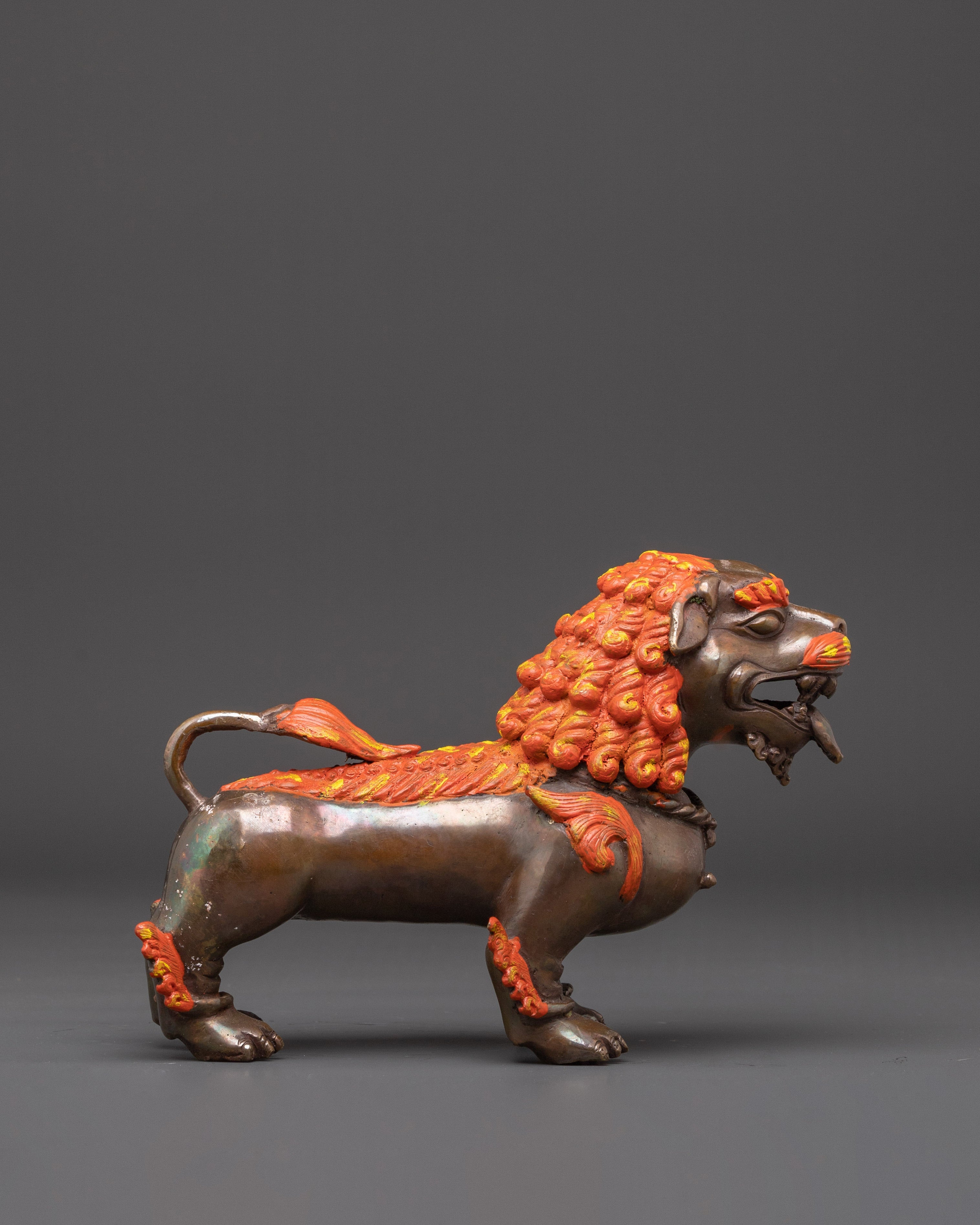 Sacred Oxidized Copper Lion Set | Symbol of Strength and Courage