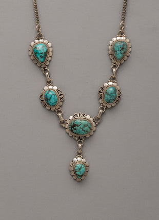 Turquoise Silver Necklace | Red Coral Gemstone Pendant Necklace