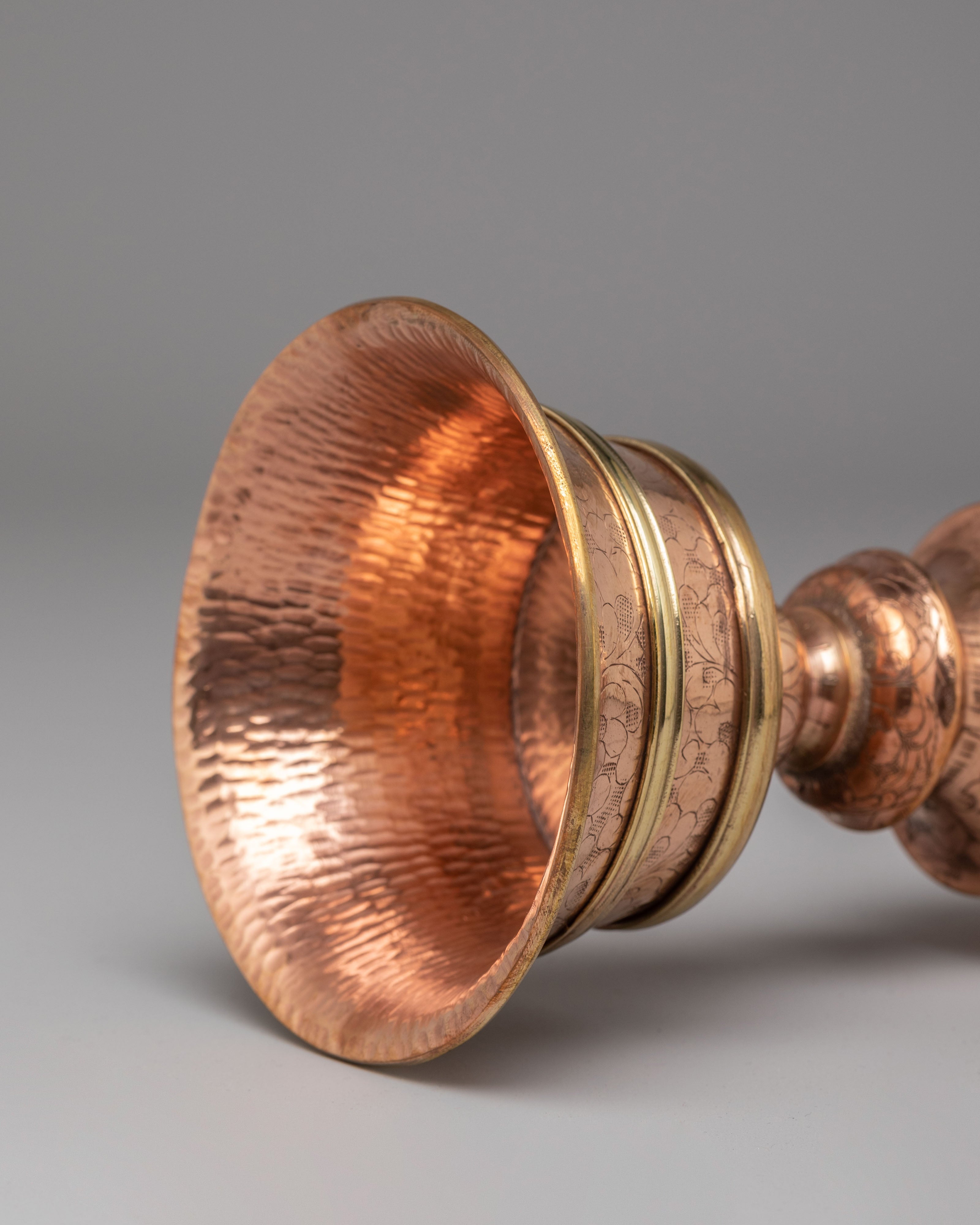 Handcrafted Ritual Butter Lamp Set | Copper and Brass Tibetan Altar Offering Lamps