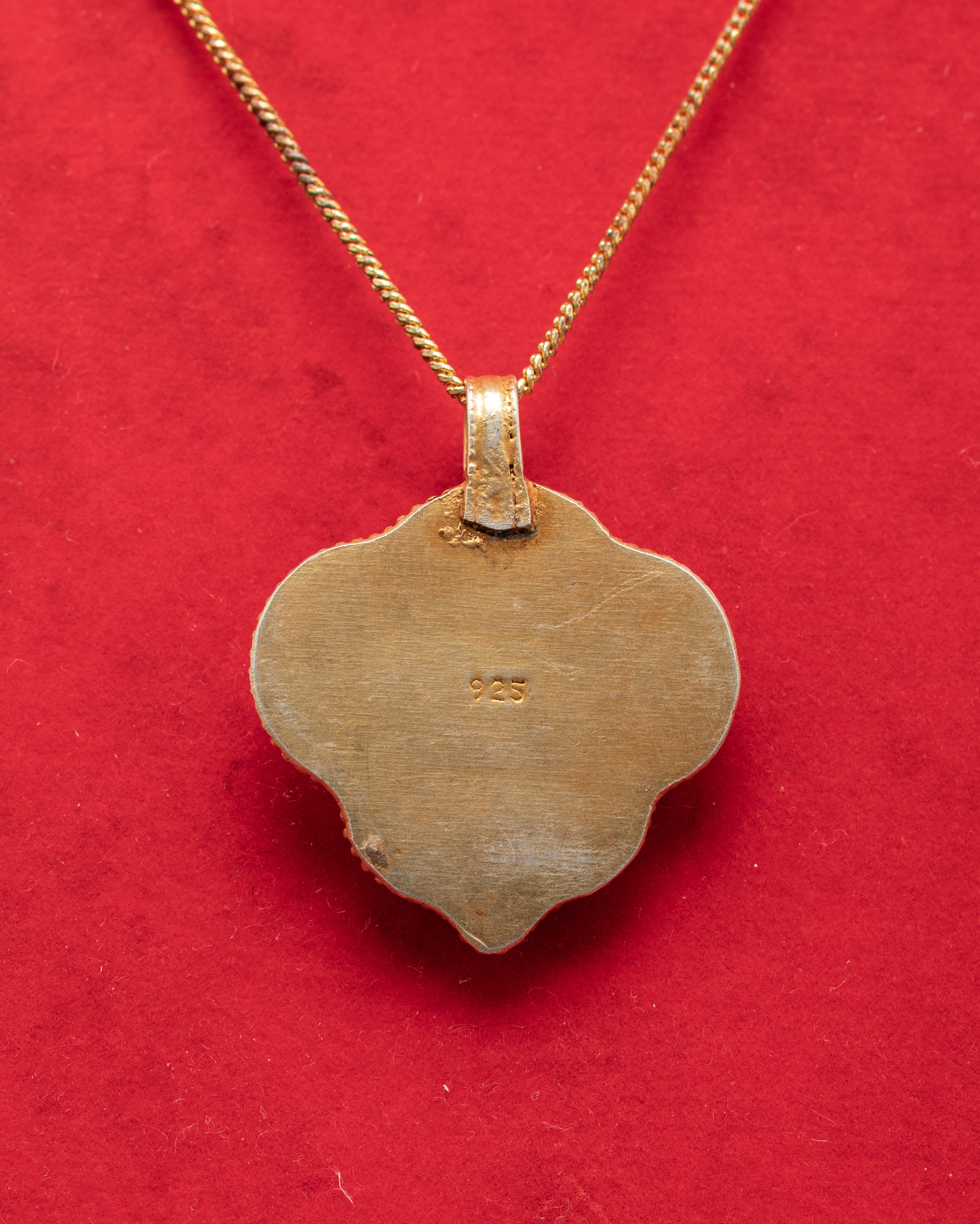 Handcrafted Manjushri Pendant | Silver, Gold Plated with Turquoise & Coral Stones