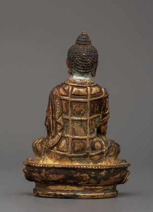Shakyamuni Buddha Buddhist Altar Decor | Sacred Antique Copper Statue for Meditation